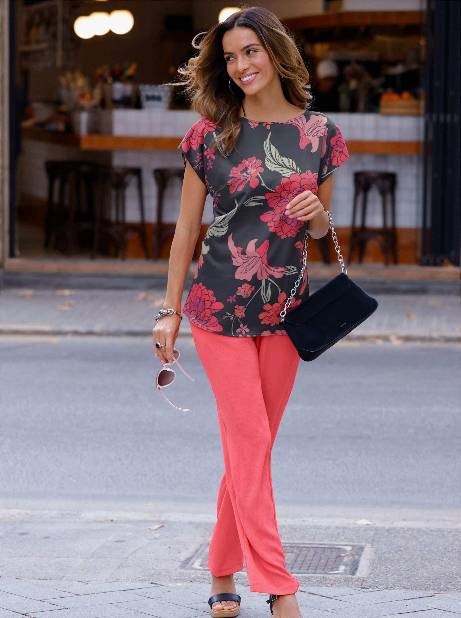 Hose mit fixiertem Gürtel - grapefruit