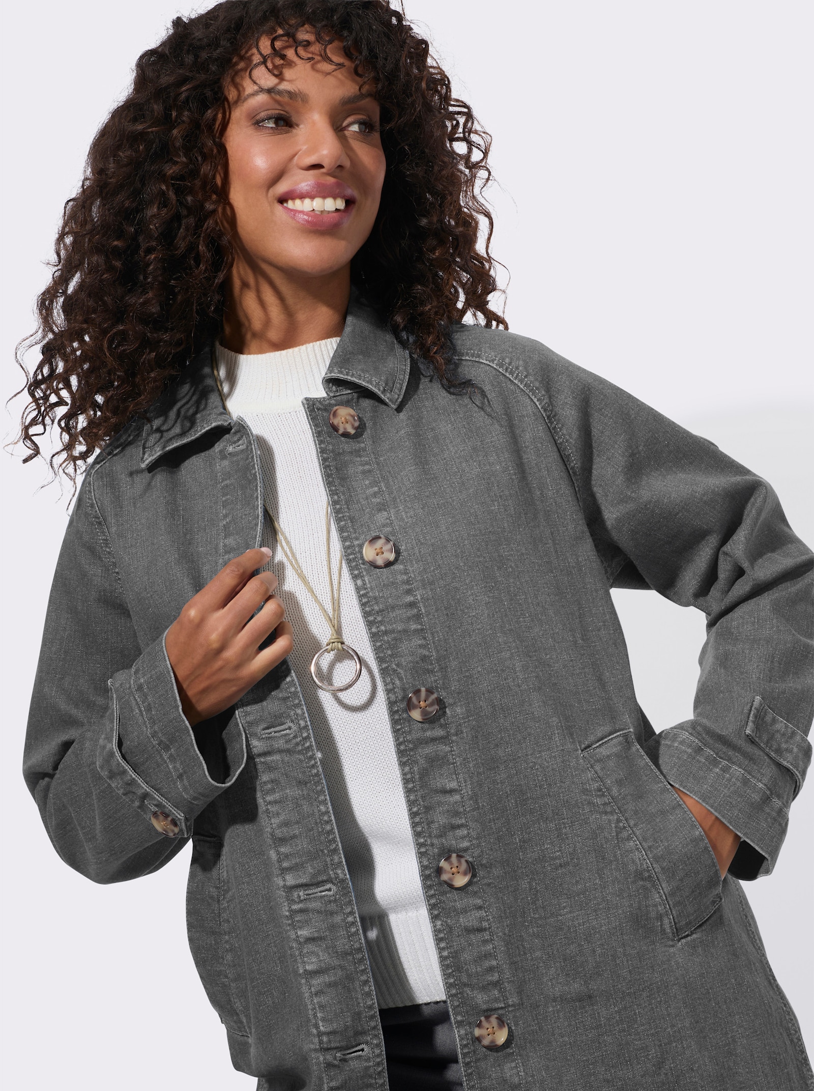 Kurzmantel aus weichem Denim - stone-grey-denim