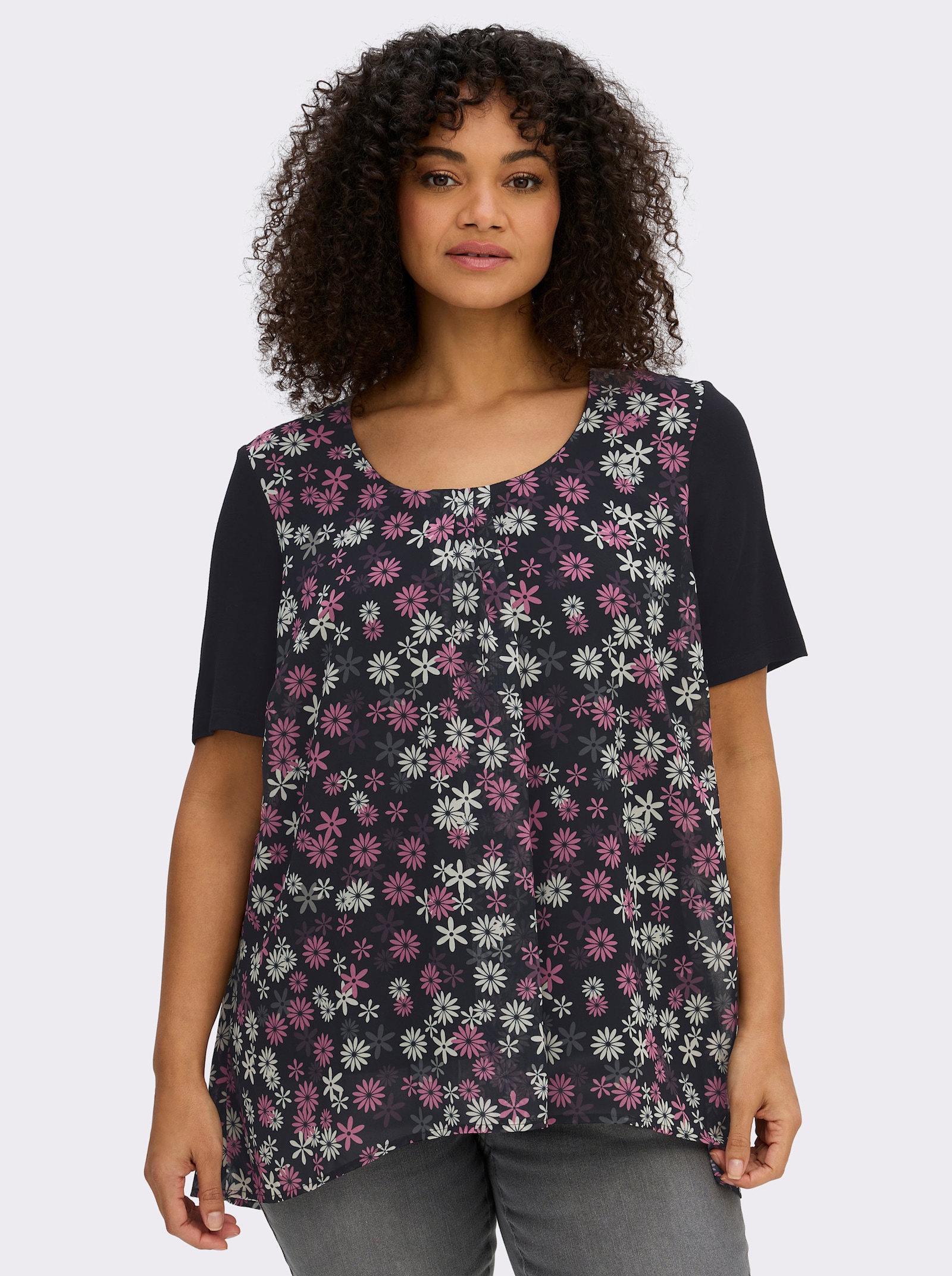 sheego Tunika im Lagenlook, mit Chiffon-Body - schwarz-altrosa-bedruckt