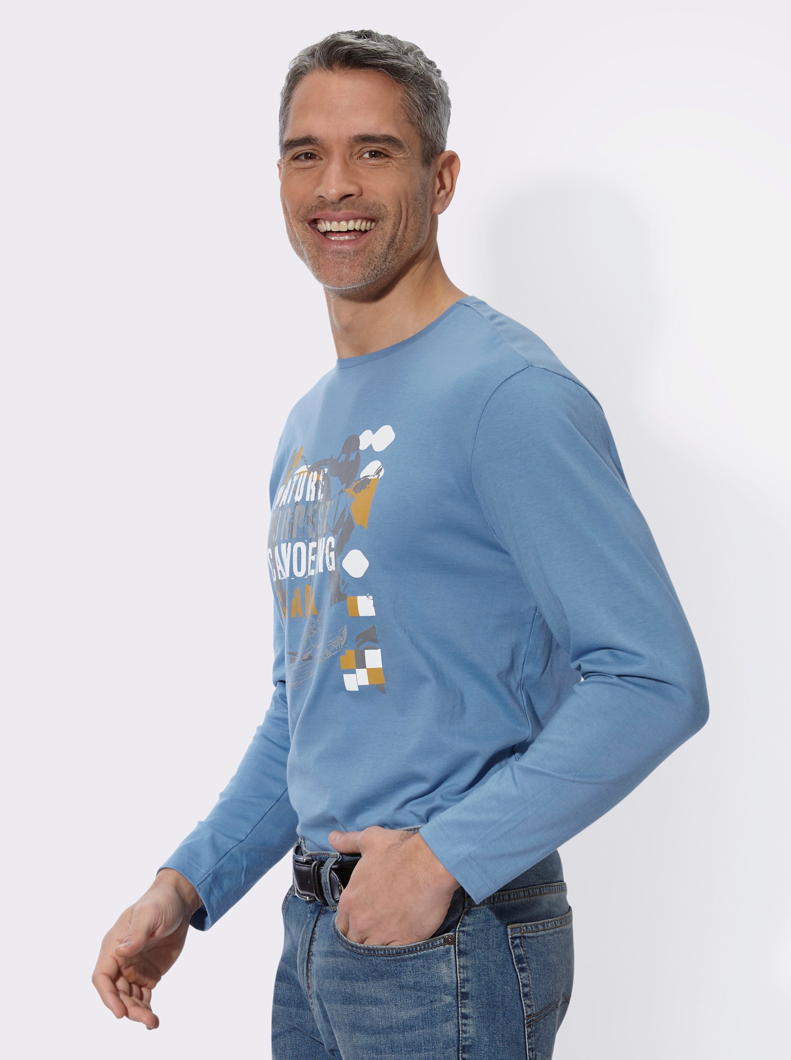 Langarmshirt mit Druckmotiv - mittelblau