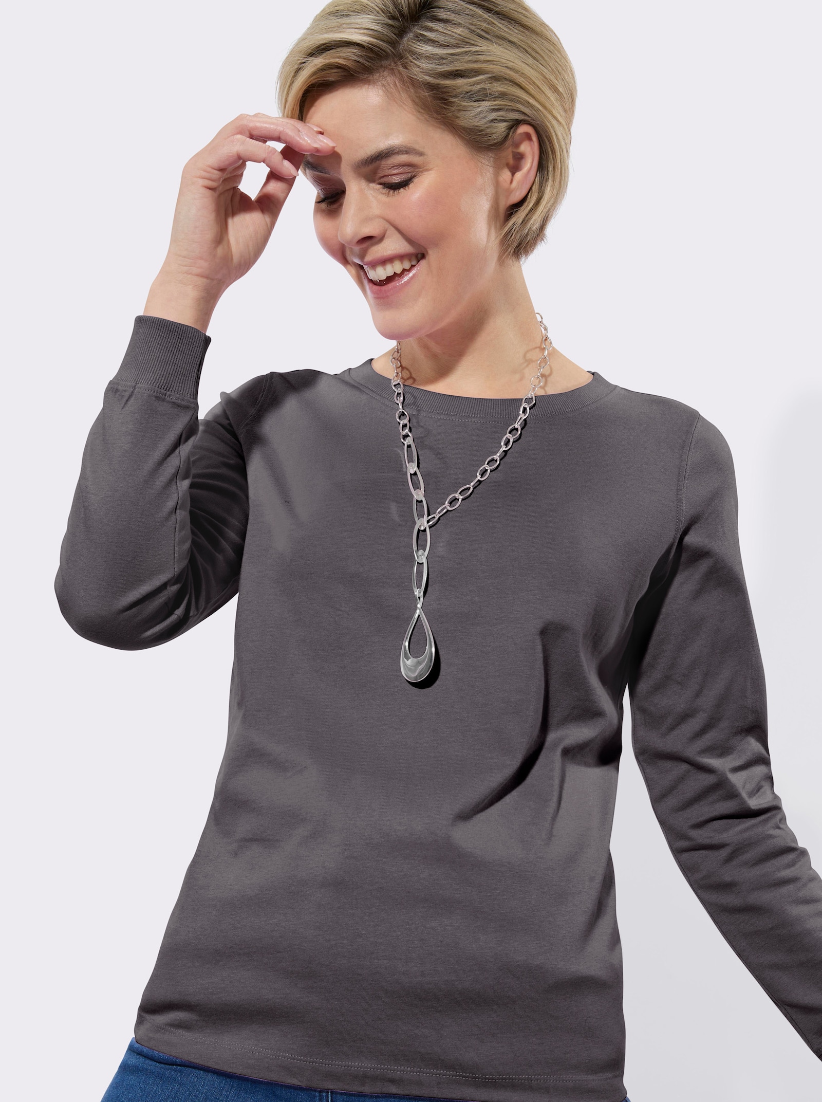 Rundhalsshirt in der 2-Stück-Packung - steingrau + anthrazit