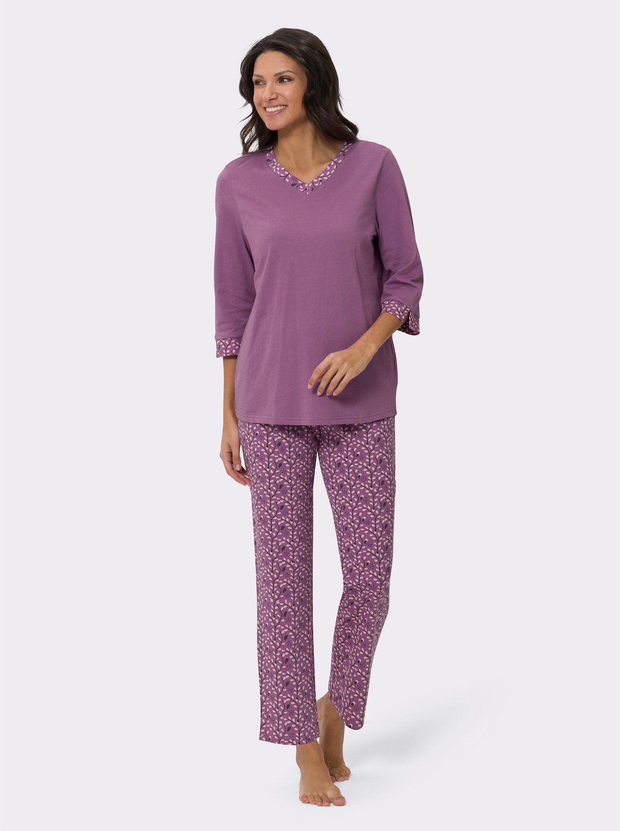 Pyjamas - violett-ljusrosa, med tryck