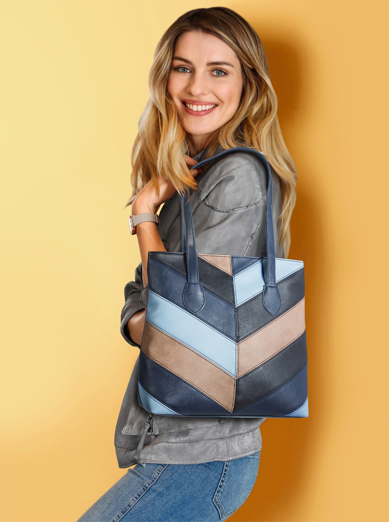Handtasche mit Geldbörse - marine-gestreift