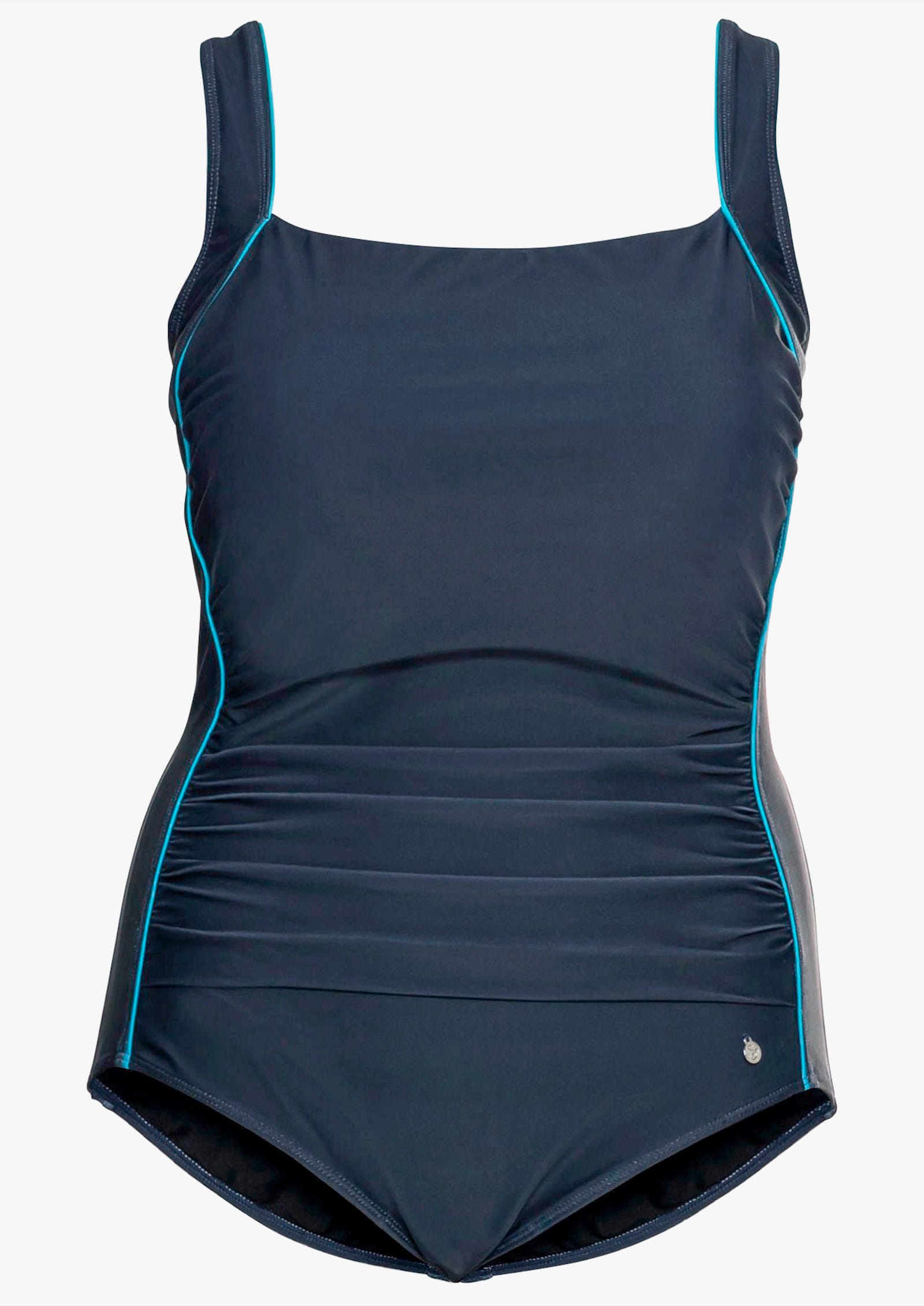 sheego Badeanzug mit Kontrastpaspeln und Shaping-Effekt - nachtblau