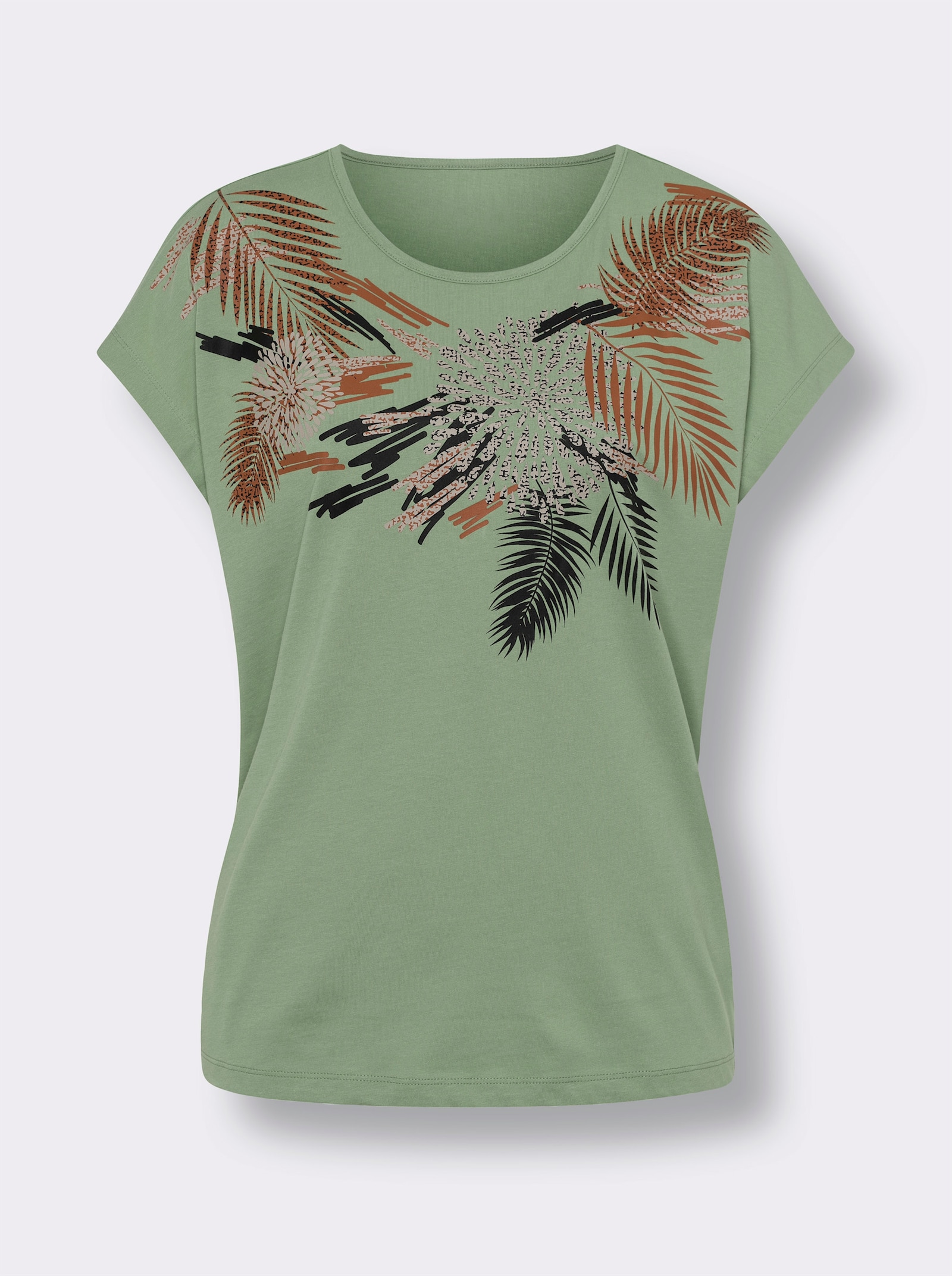 Shirt met korte mouwen van puur katoen - eucalyptus/cognac