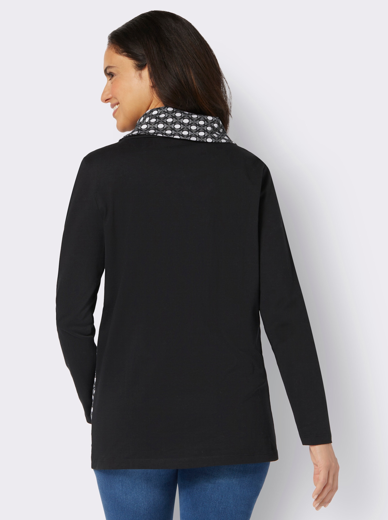 Rollkragenshirt mit Lagen-Optik - schwarz-ecru-bedruckt