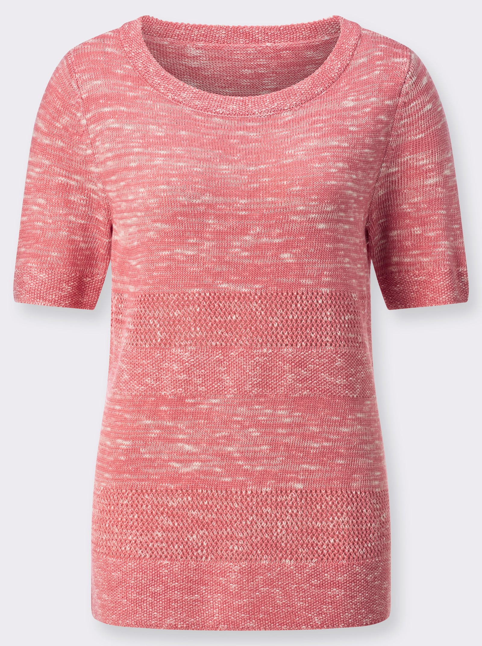 Ajourpullover im Mustermix - flamingo-meliert