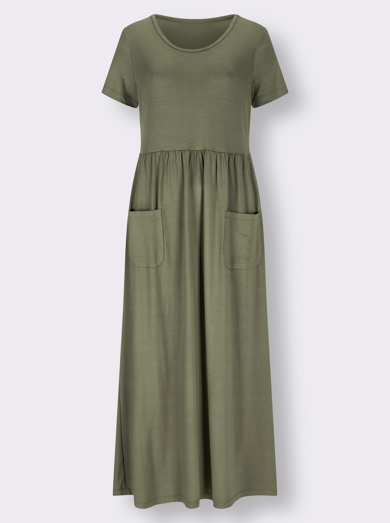 Trikåklänning med fickor - khaki
