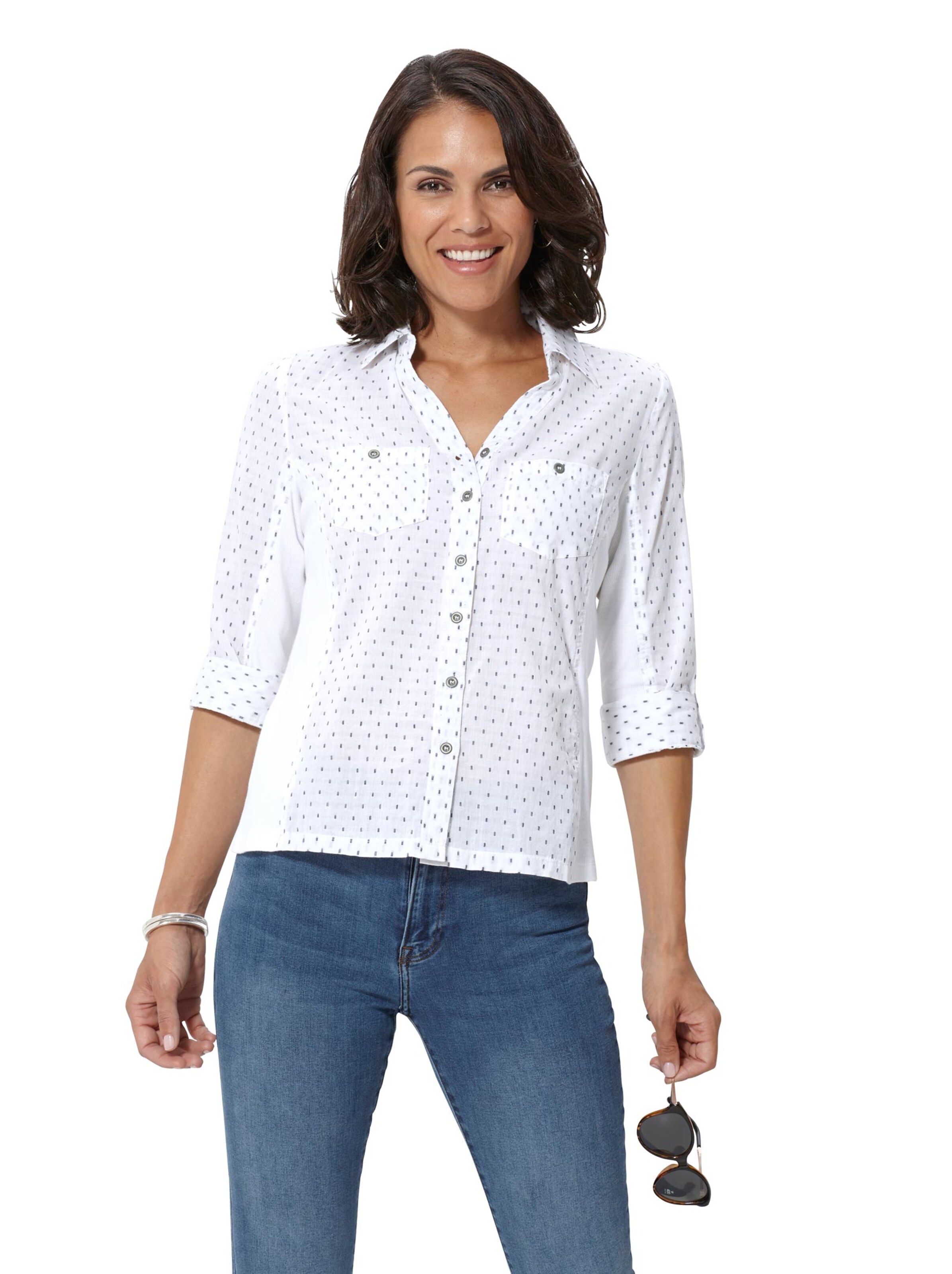 Hemdbluse - weiß-getupft