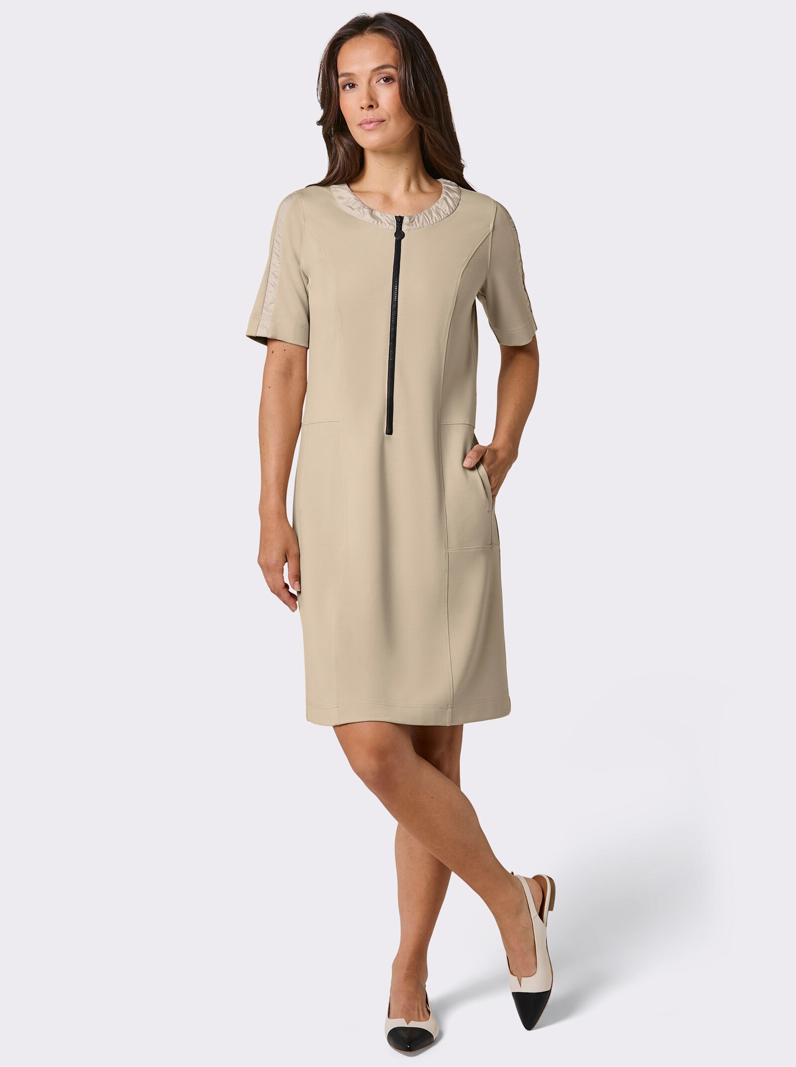 CREATION L PREMIUM Jerseykleid mit Raffungen - sand