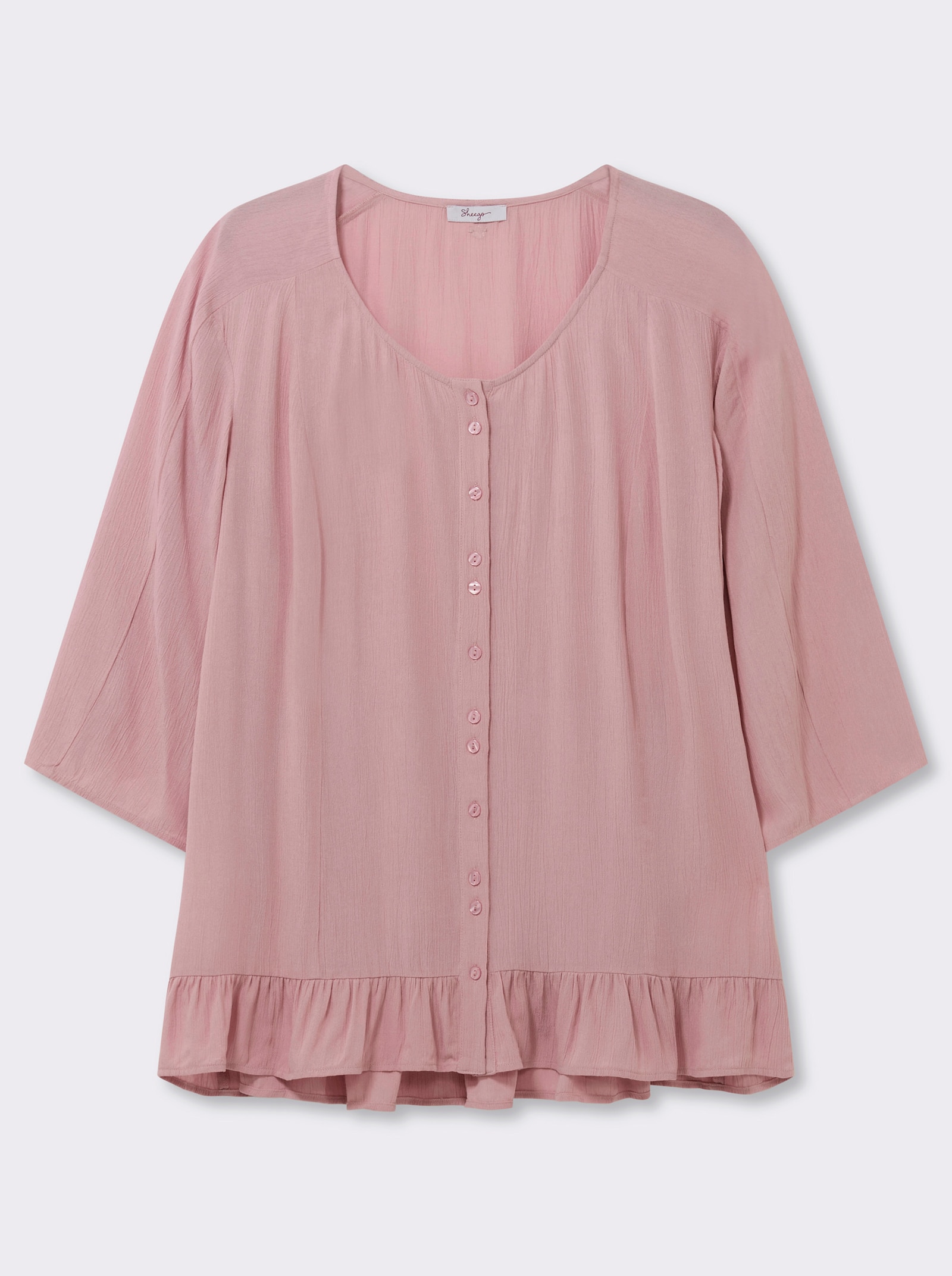 sheego Crinklebluse mit Volant am Saum - hortensie