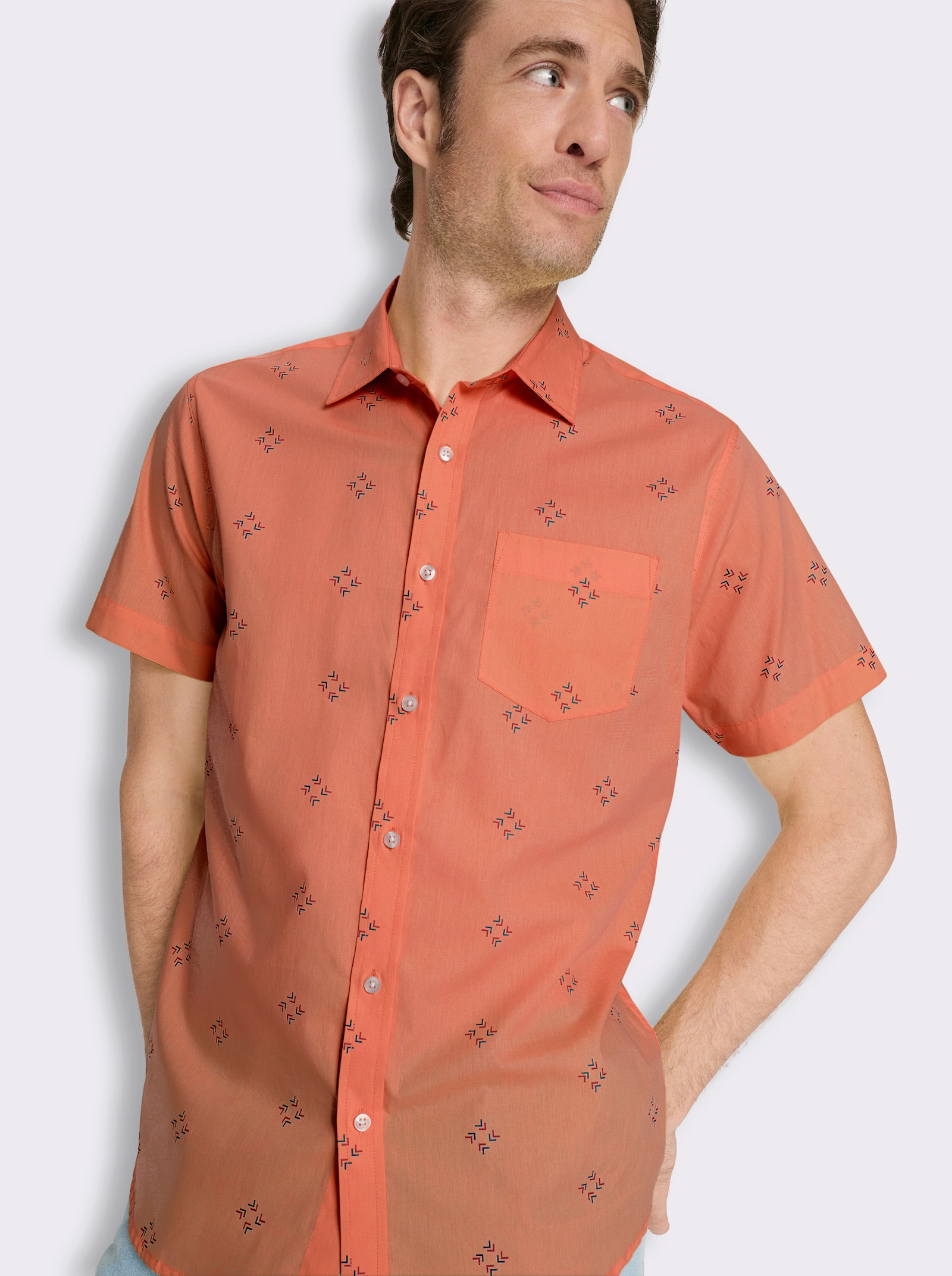 Kurzarmhemd mit Allover-Print - papaya