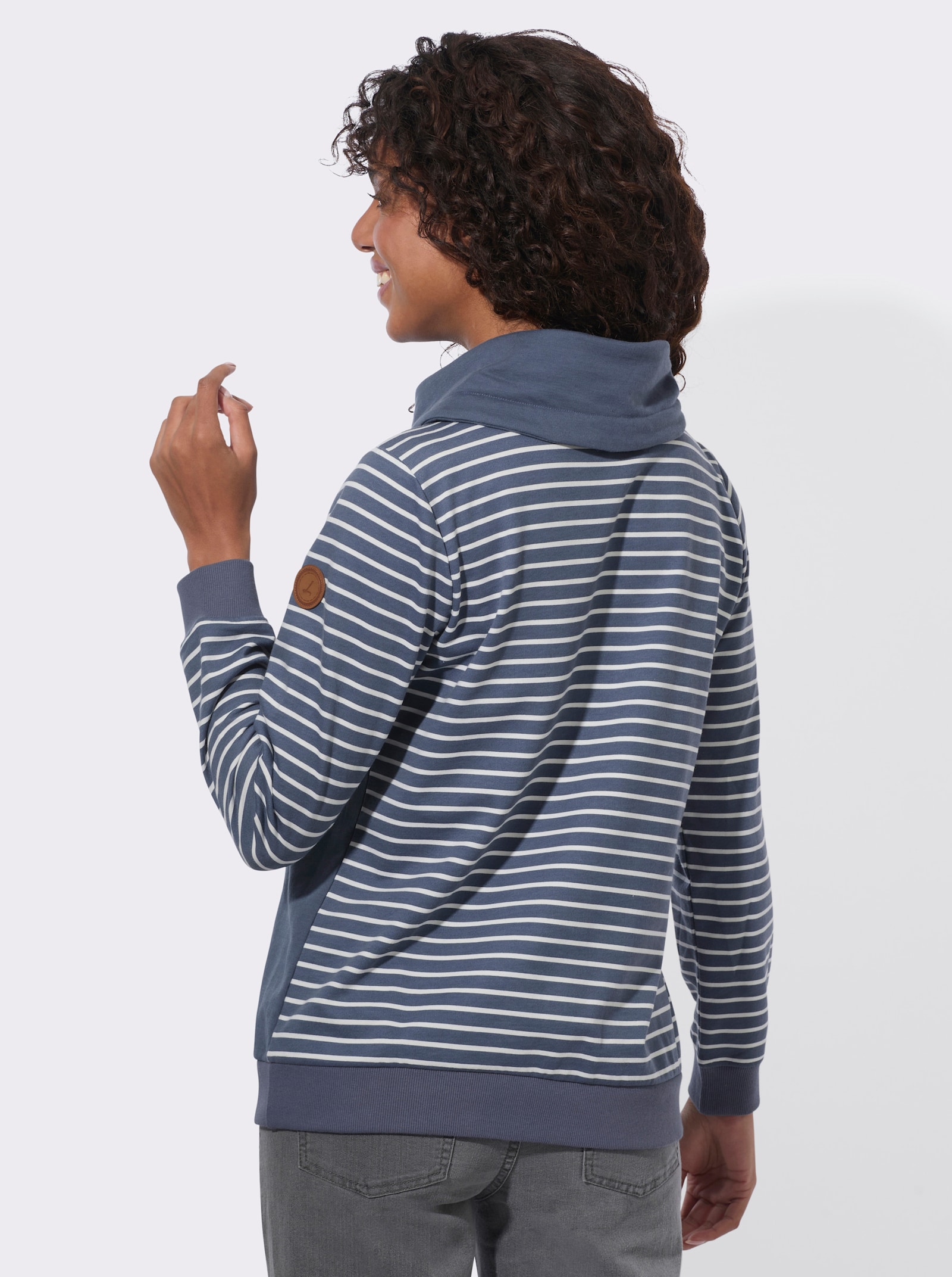 Sweatshirt im Streifenmuster - rauchblau-ecru