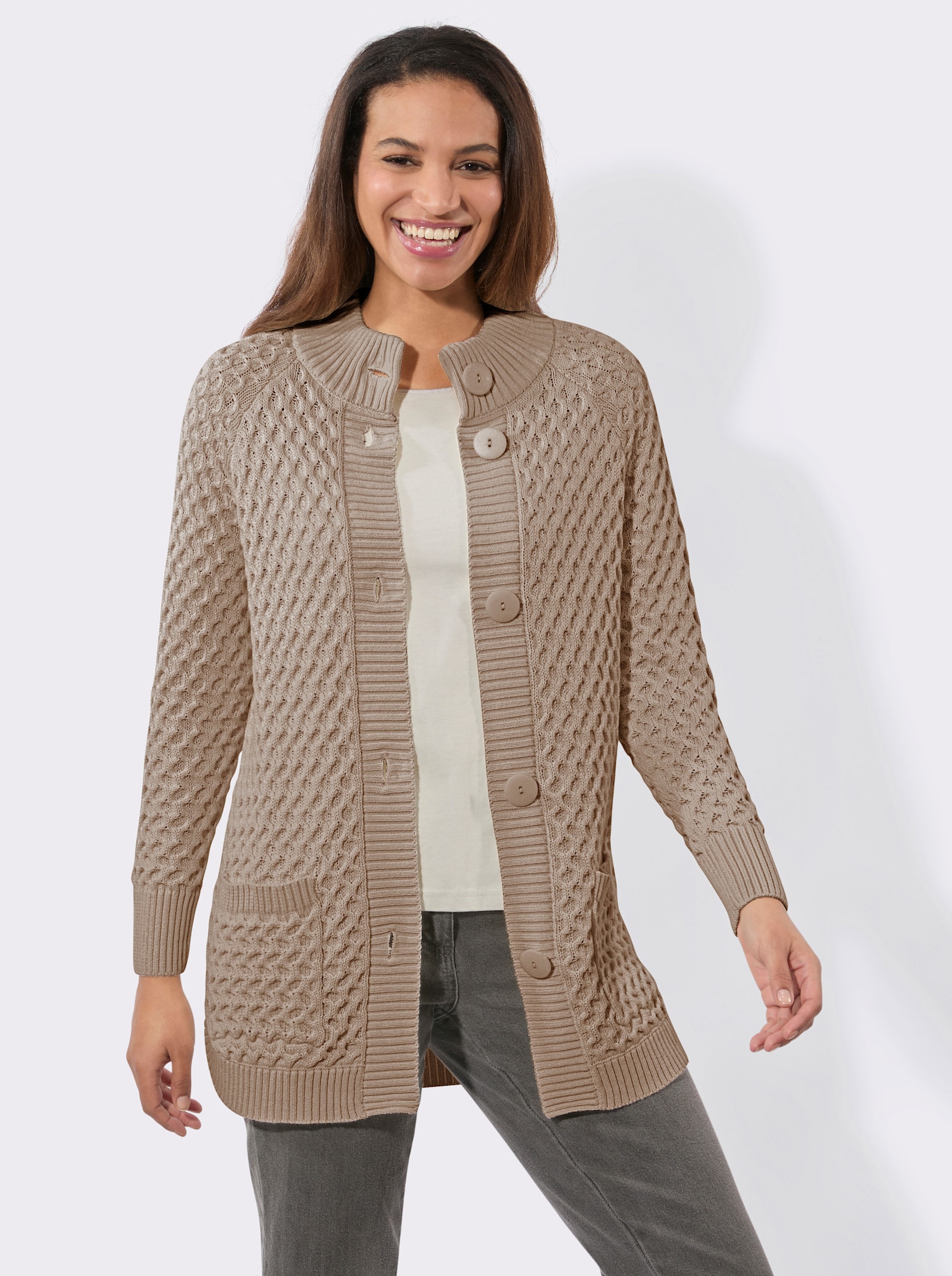 Lang vest met zakken - sesam