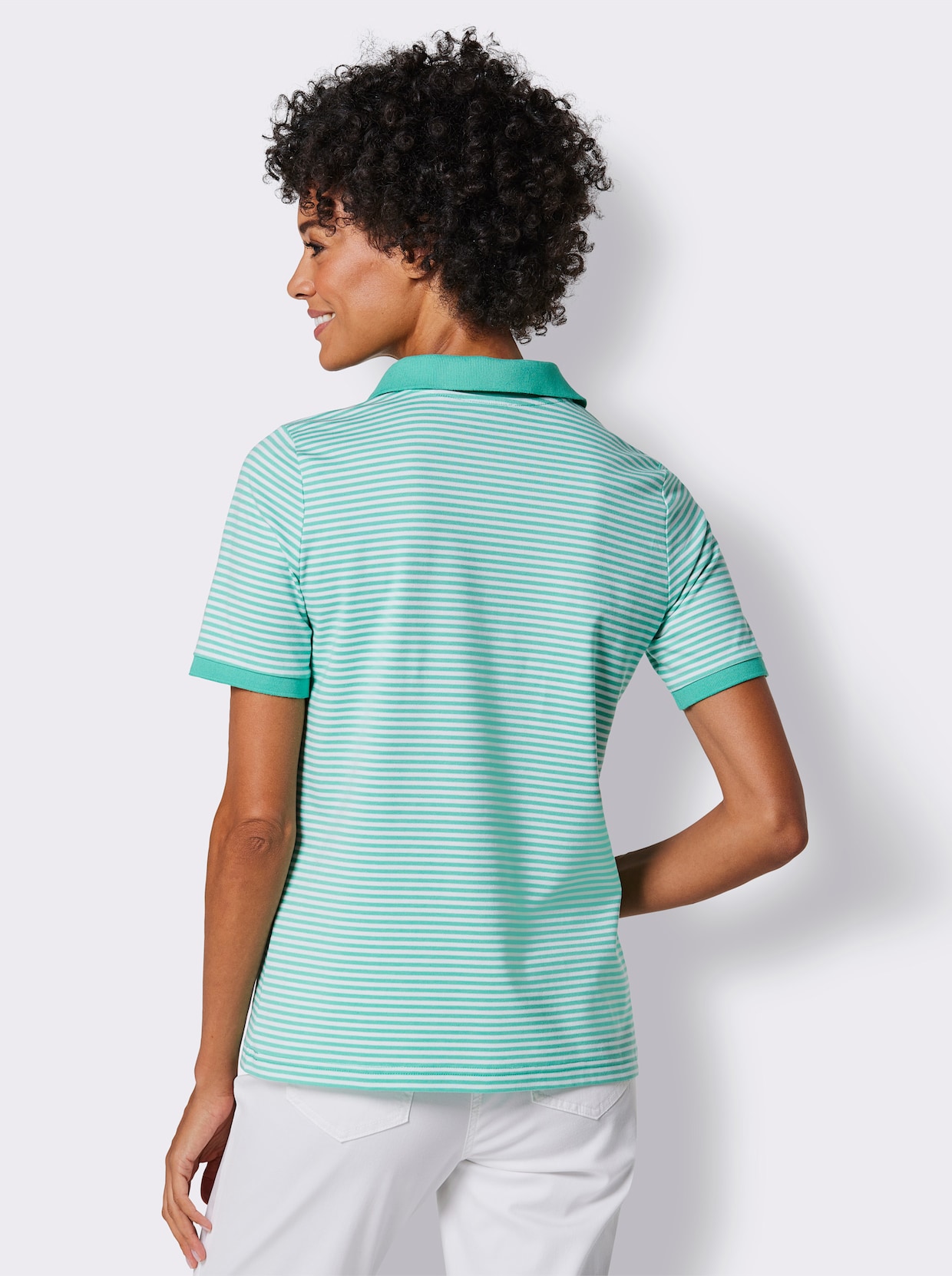 CREATION L PREMIUM T-shirt coton et lyocell - bleu vert-blanc à rayures fines