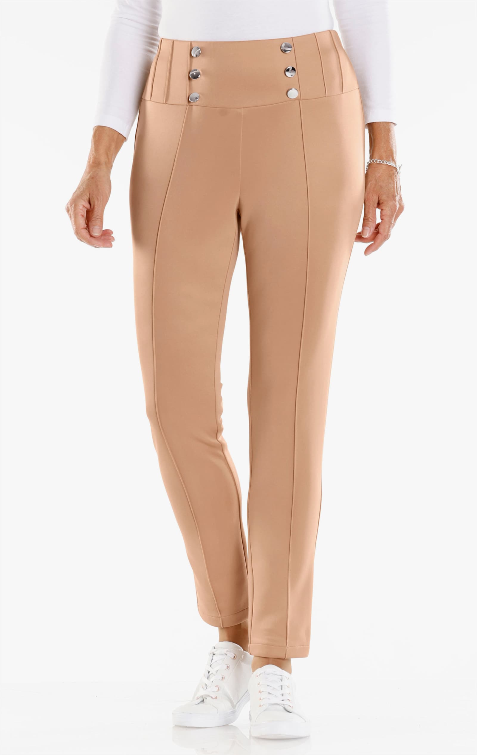 Jerseyhose mit Biesenverzierung - camel