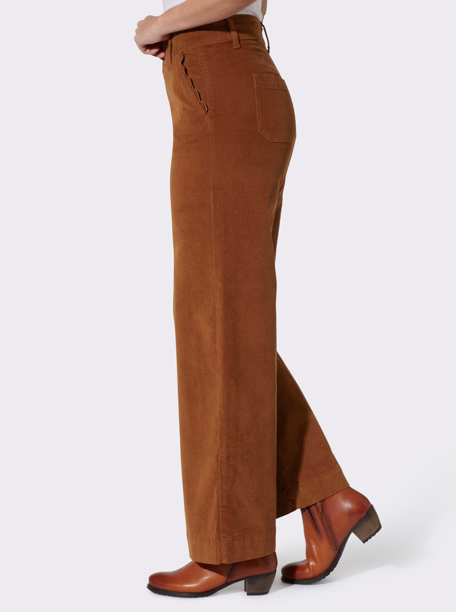 heine Samthose mit Wellenkanten - cognac