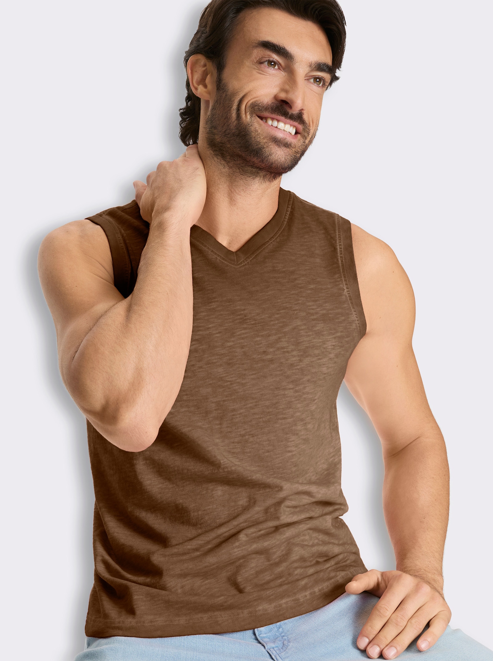 V-Shirt ärmellos, aus Baumwolle - braun