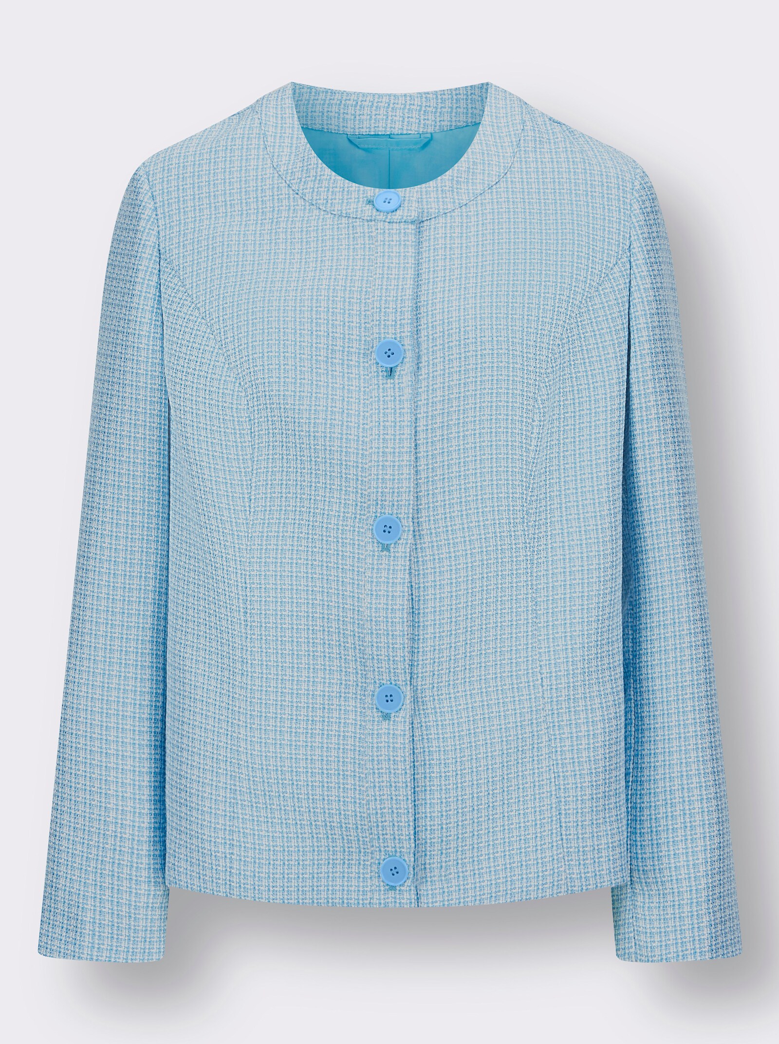 Blejzr z buklé s kulatým výstřihem - aqua-ecru-vzor