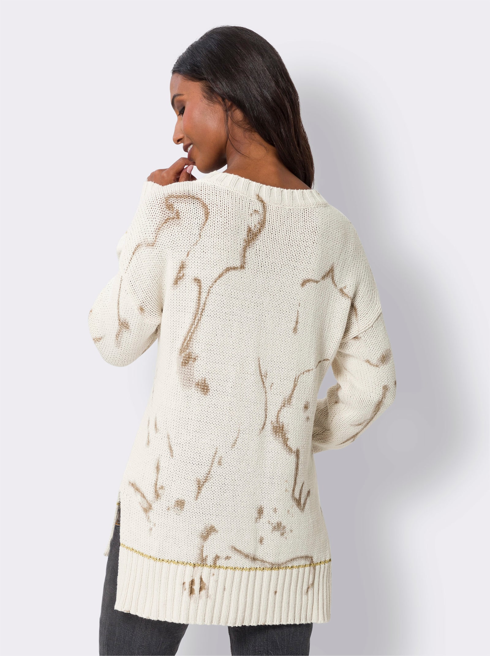 heine Strickpullover mit Schriftzug - sand-gemustert