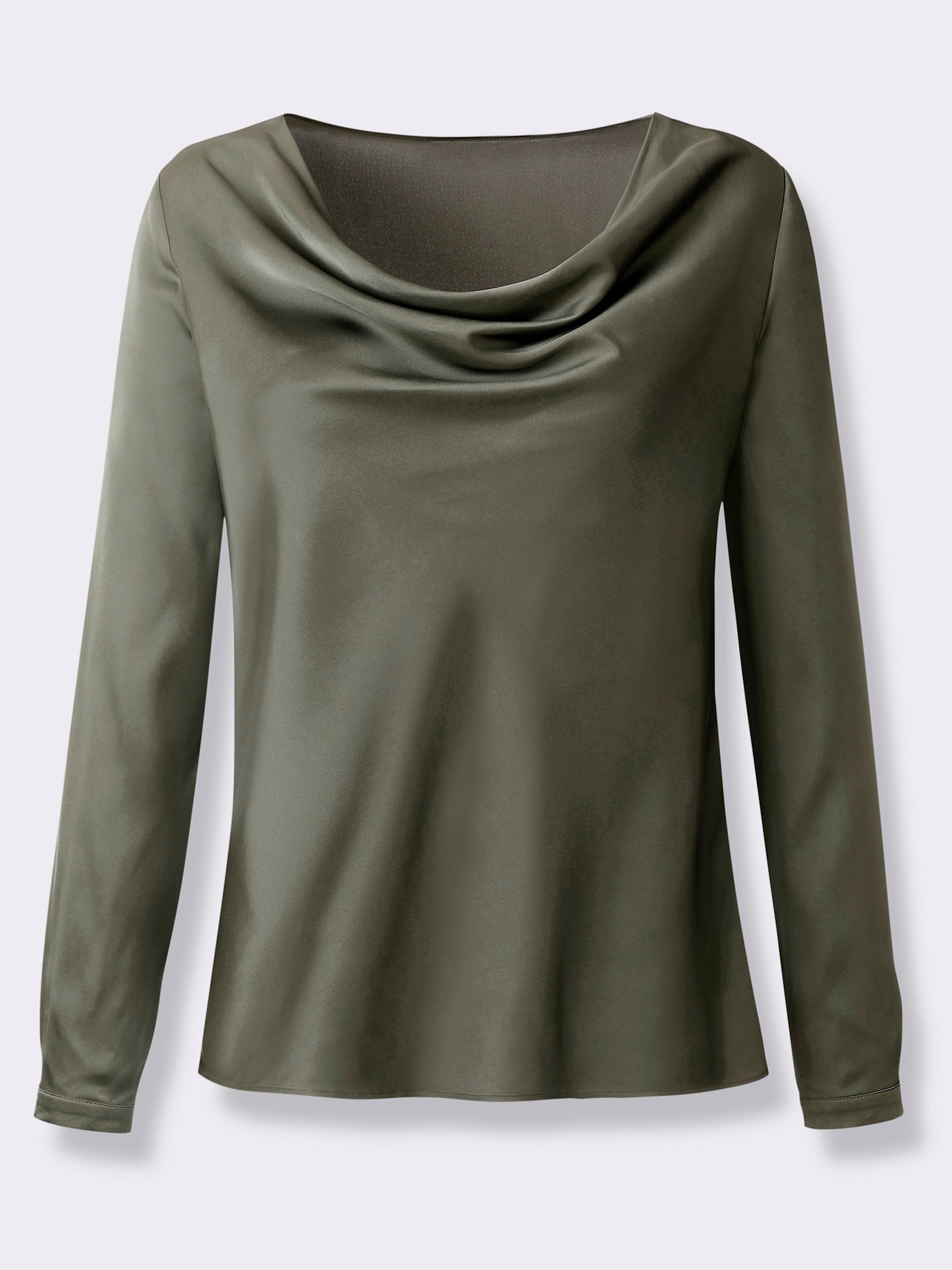 Satinbluse mit edlem, mattem Schimmer - khaki