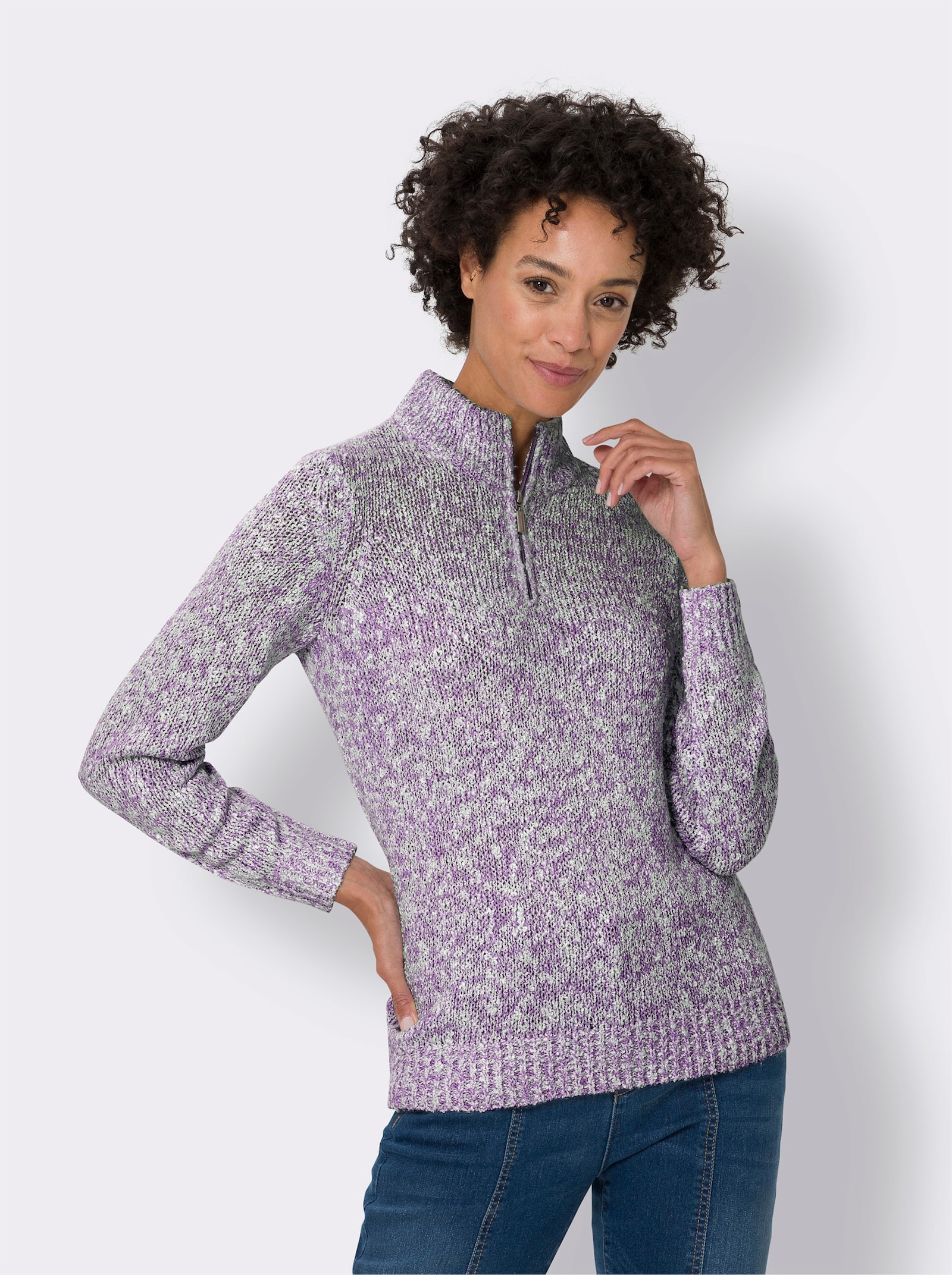 Stickad tröja med effektgarn - syren, melerad