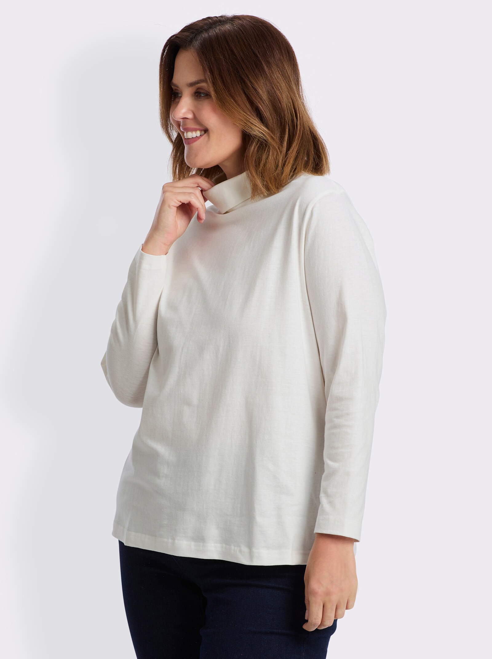 Rollkragenshirt mit langen Ärmeln - wollweiß