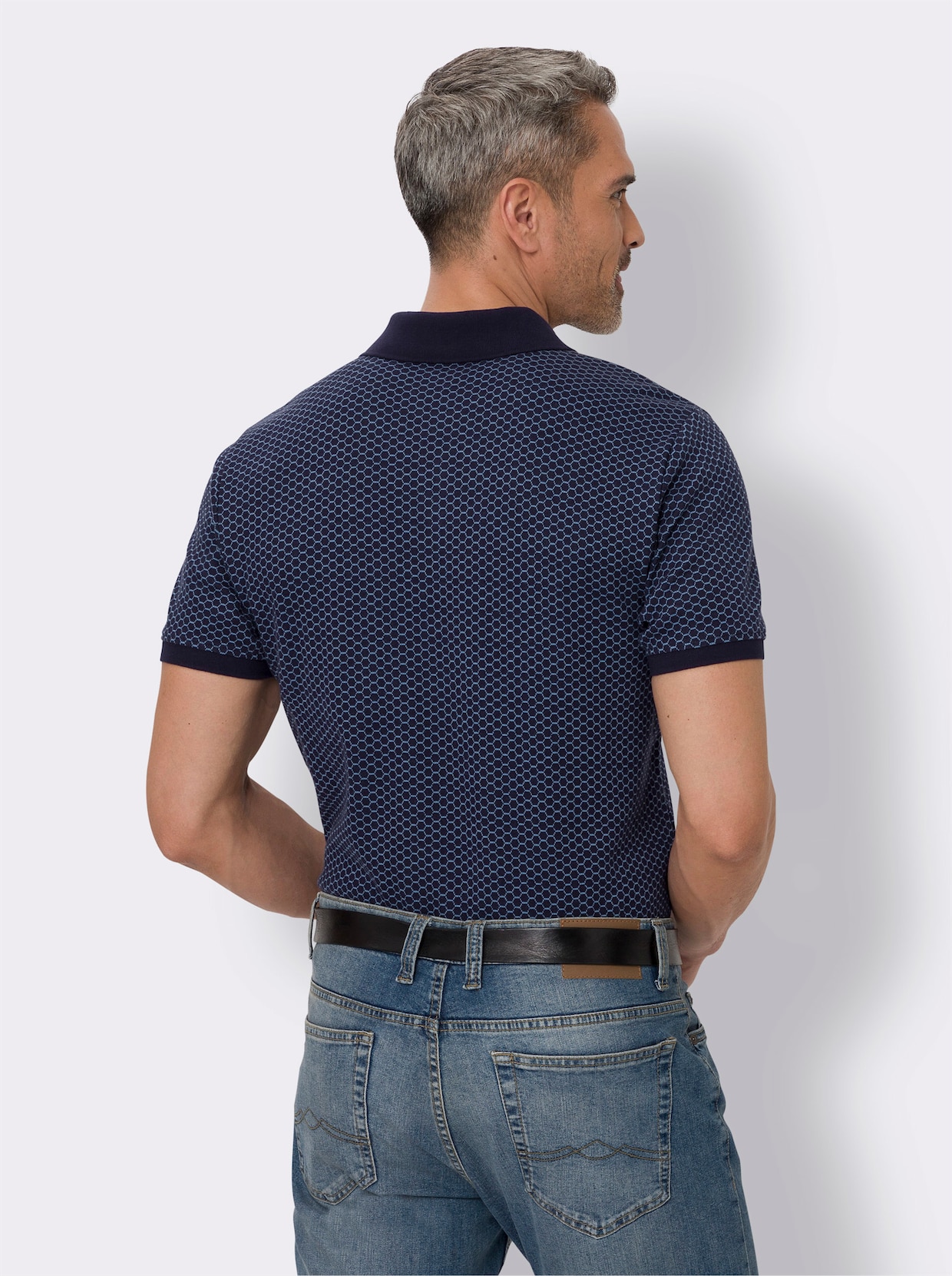 Kurzarm-Poloshirt - marine-mittelblau-bedruckt