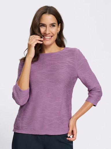 Baumwollpullover mit Bündchen in Linksstrick - orchidee