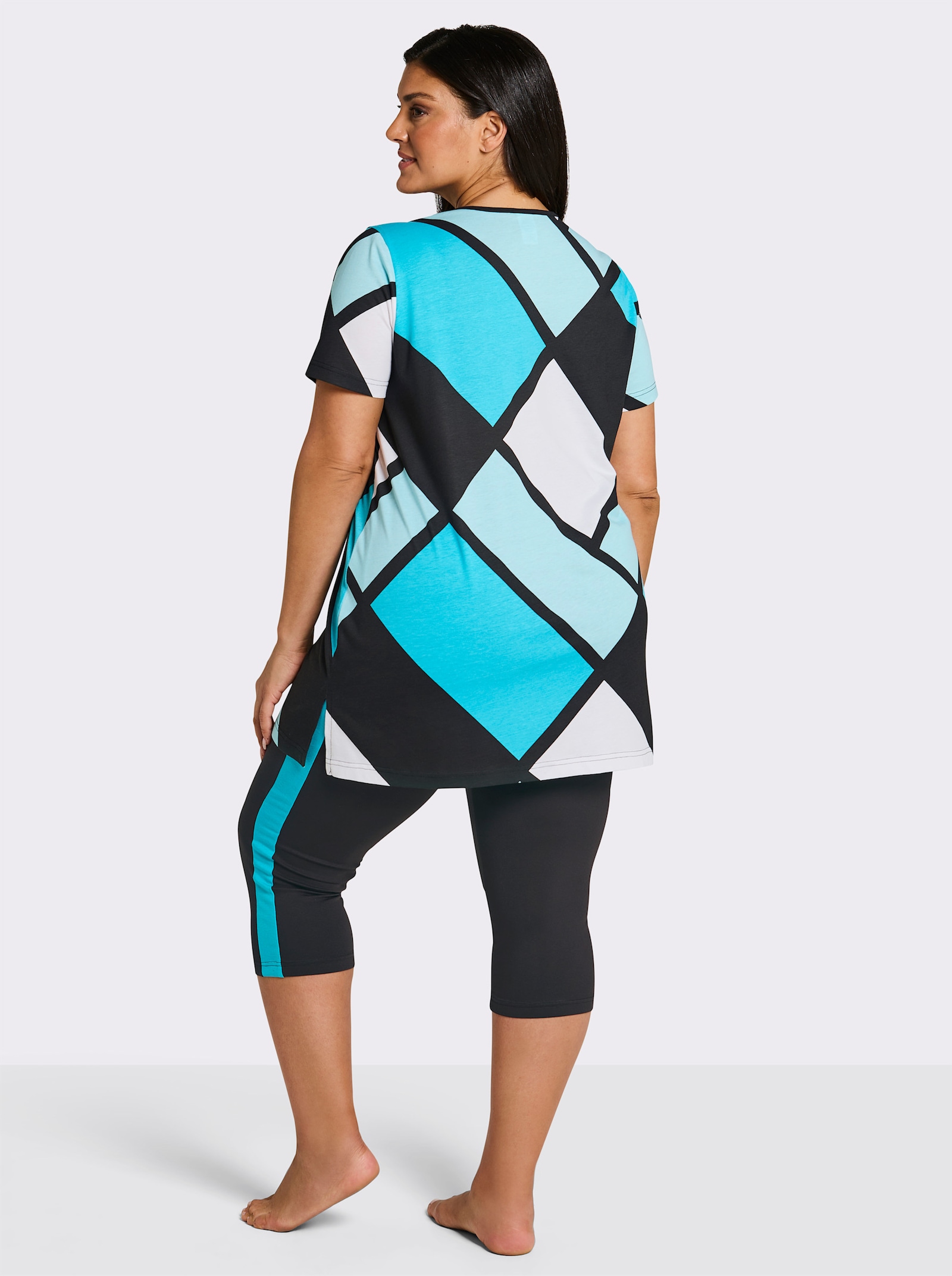 wäschepur Caprianzug mit Grafik-Dessin - schwarz-türkis-bedruckt