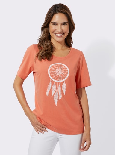 Kurzarmshirt mit Ethno-Motiv - papaya-ecru