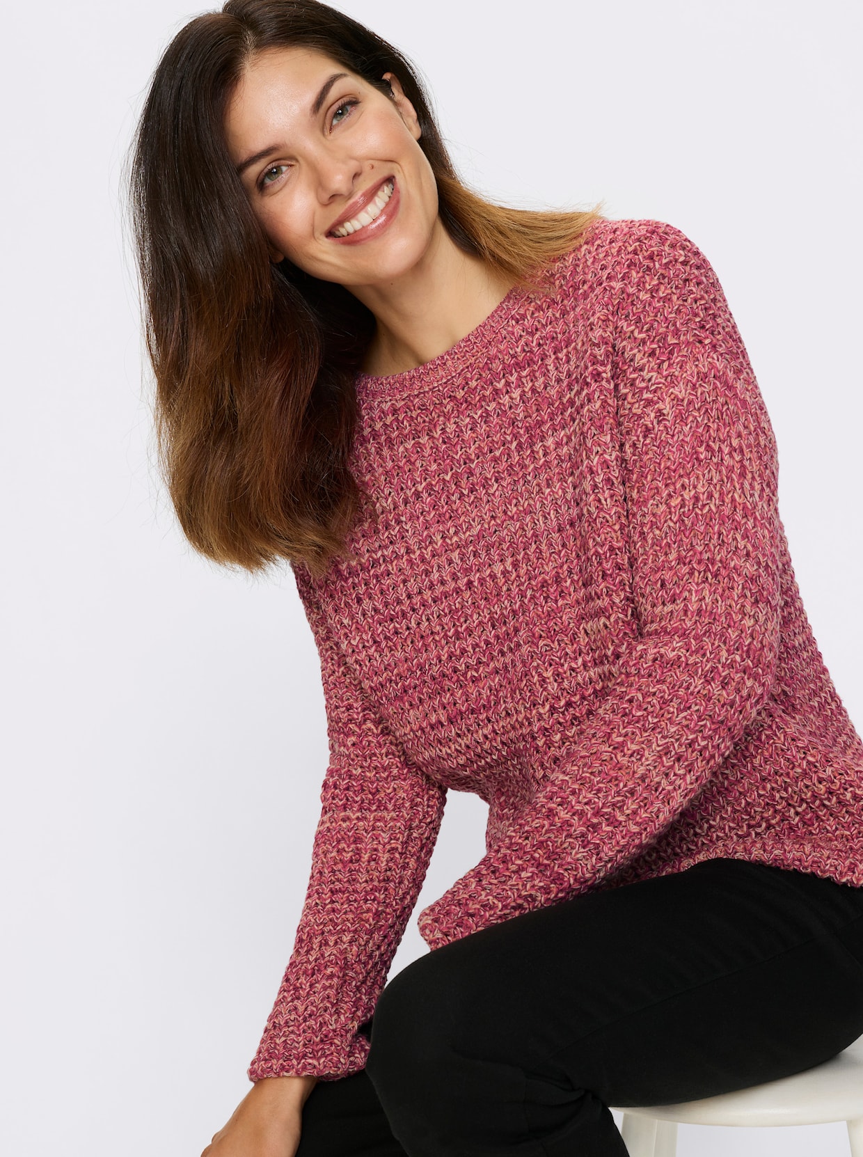 Langarm-Pullover - papaya-fuchsia-meliert
