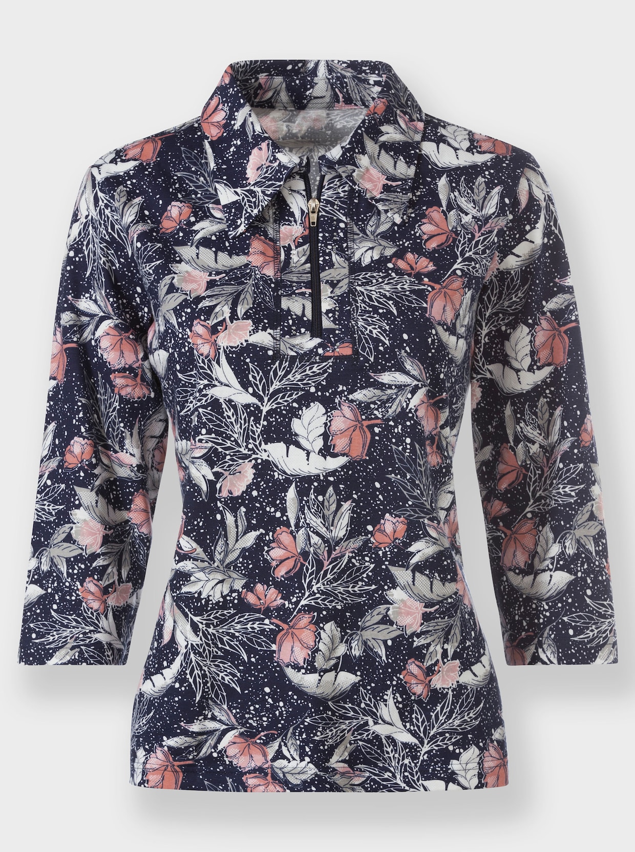 Poloshirt - marine-hortensie-bedruckt