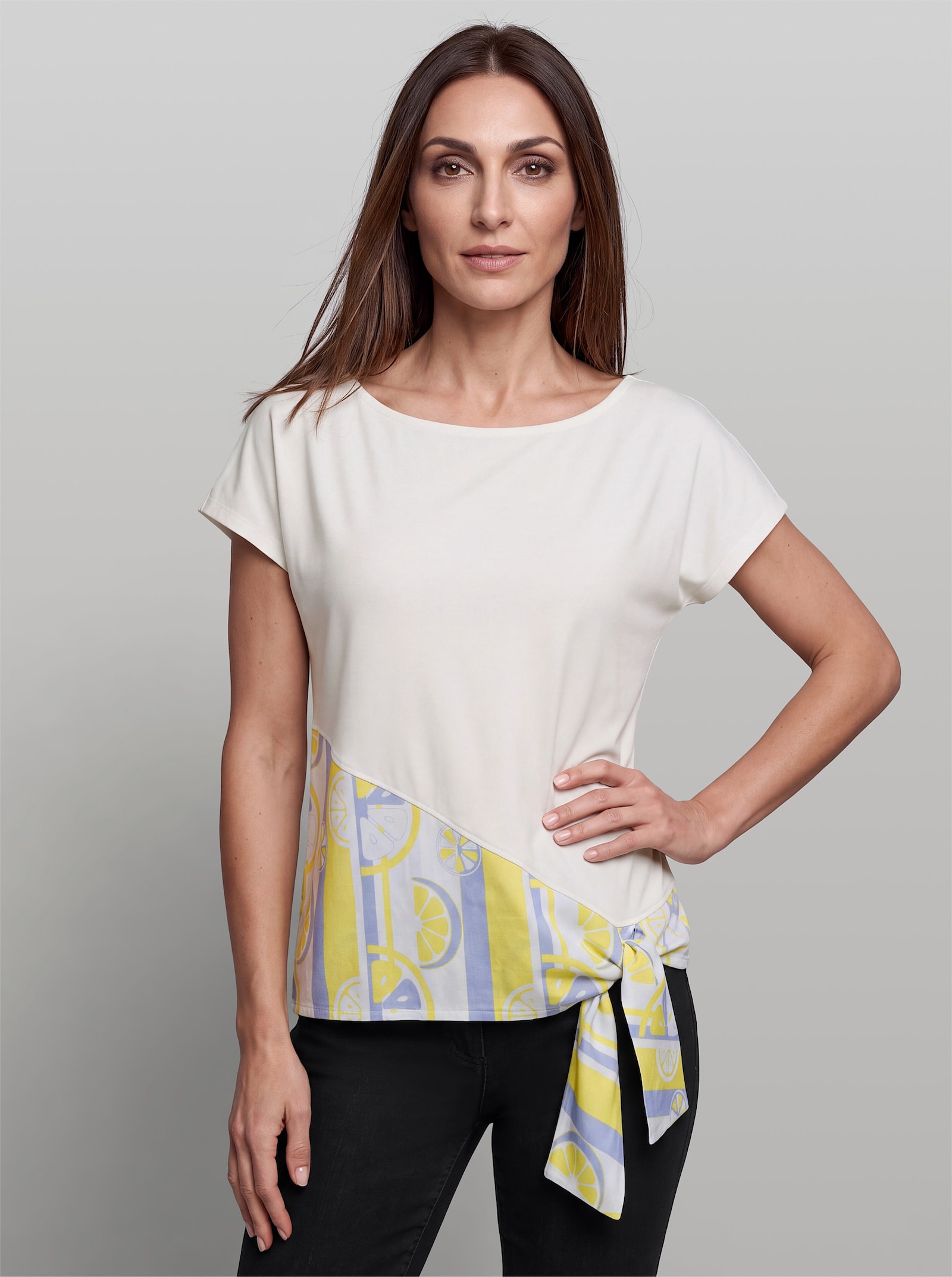 heine Rundhalsshirt im Materialmix - ecru-limone-bedruckt