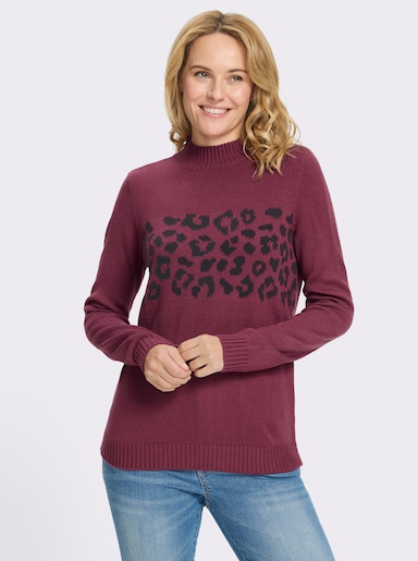 Stehkragenpullover im Animal-Dessin - bordeaux-schwarz