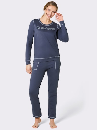feel good Hausanzug mit Kontrastnähten - rauchblau-eisblau