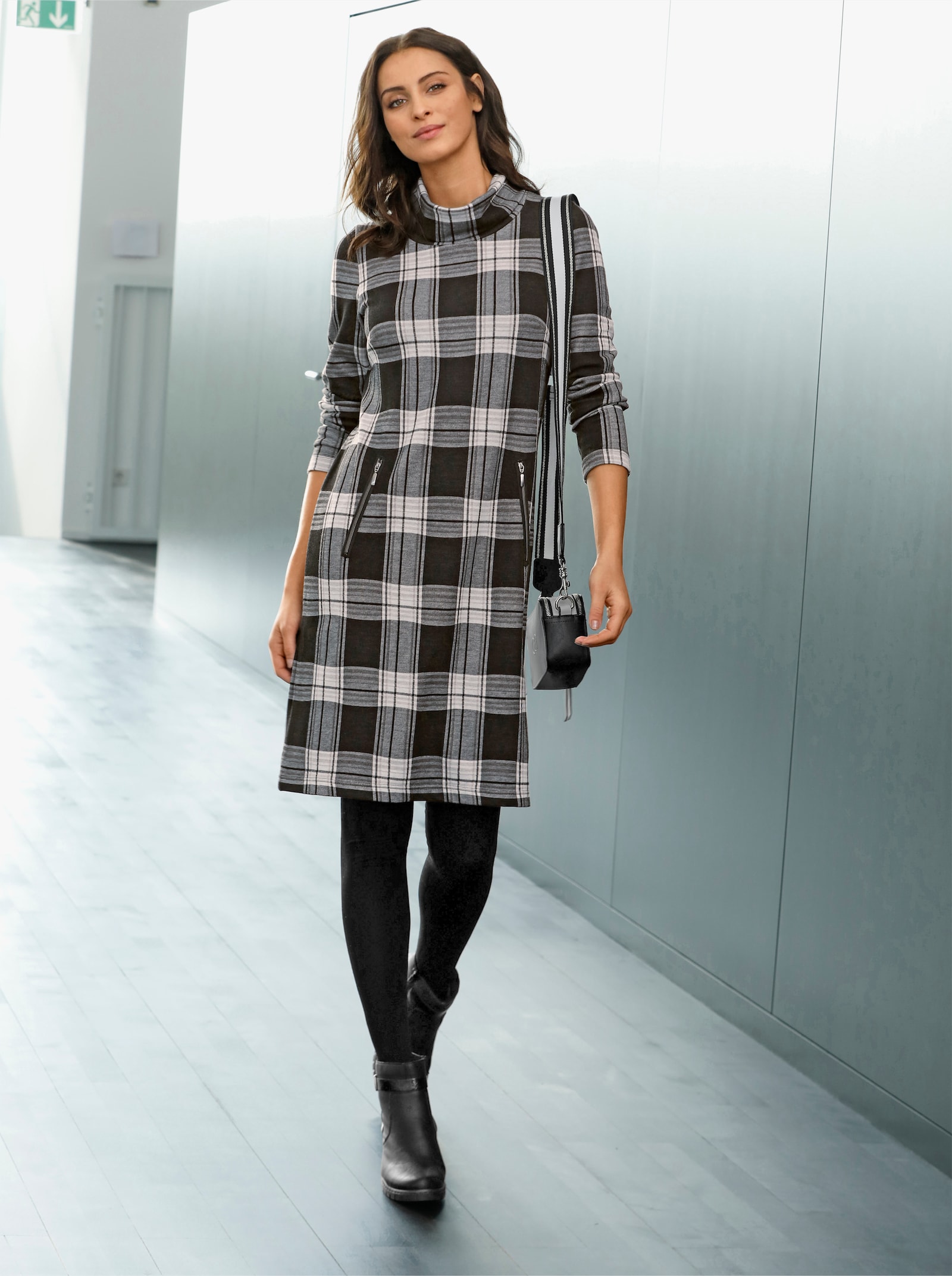 Jerseykleid im Jacquard-Karomuster - graphit-kariert