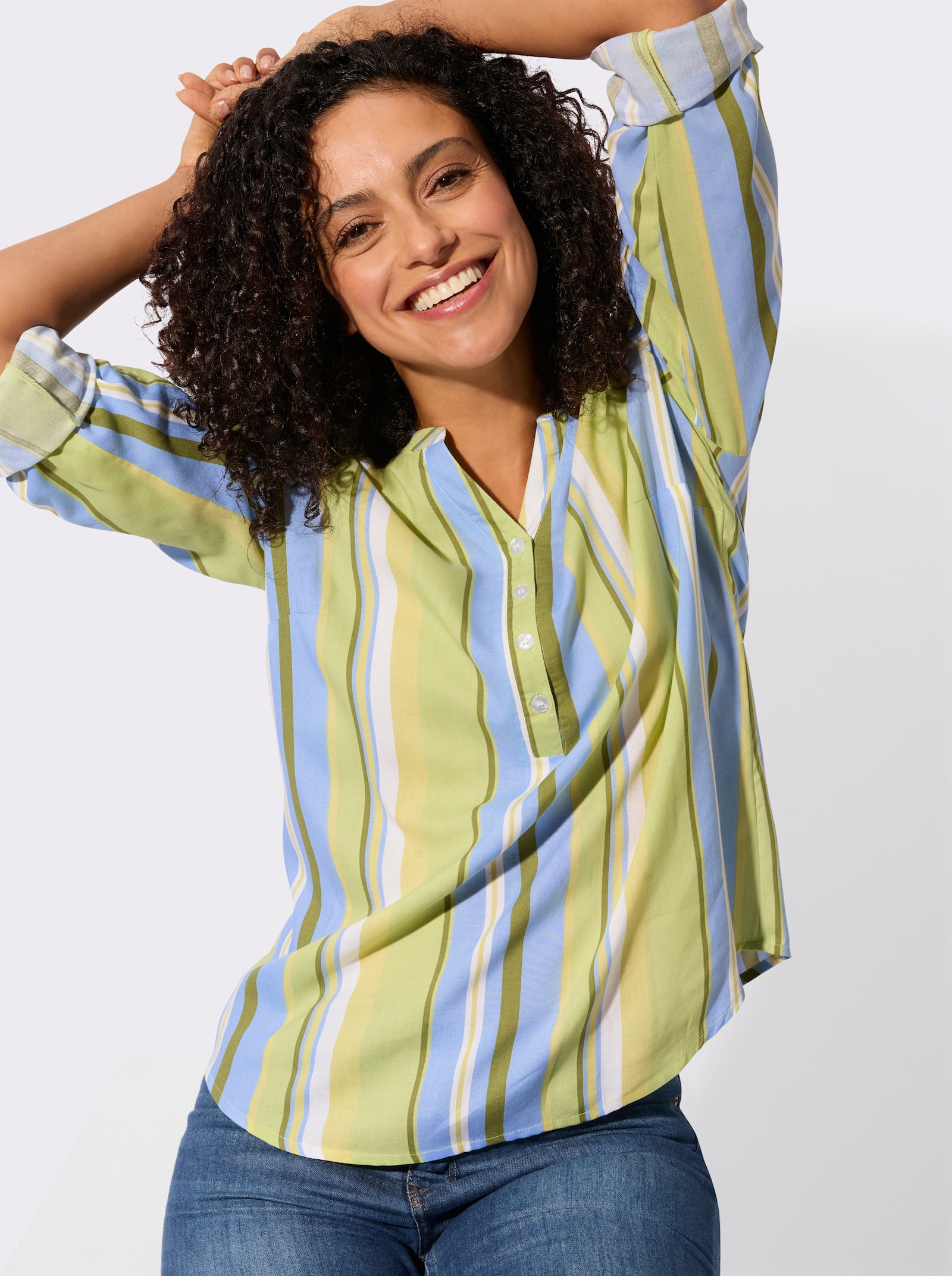 Schlupfbluse im Streifen-Dessin - pistazie-eisblau-gestreift