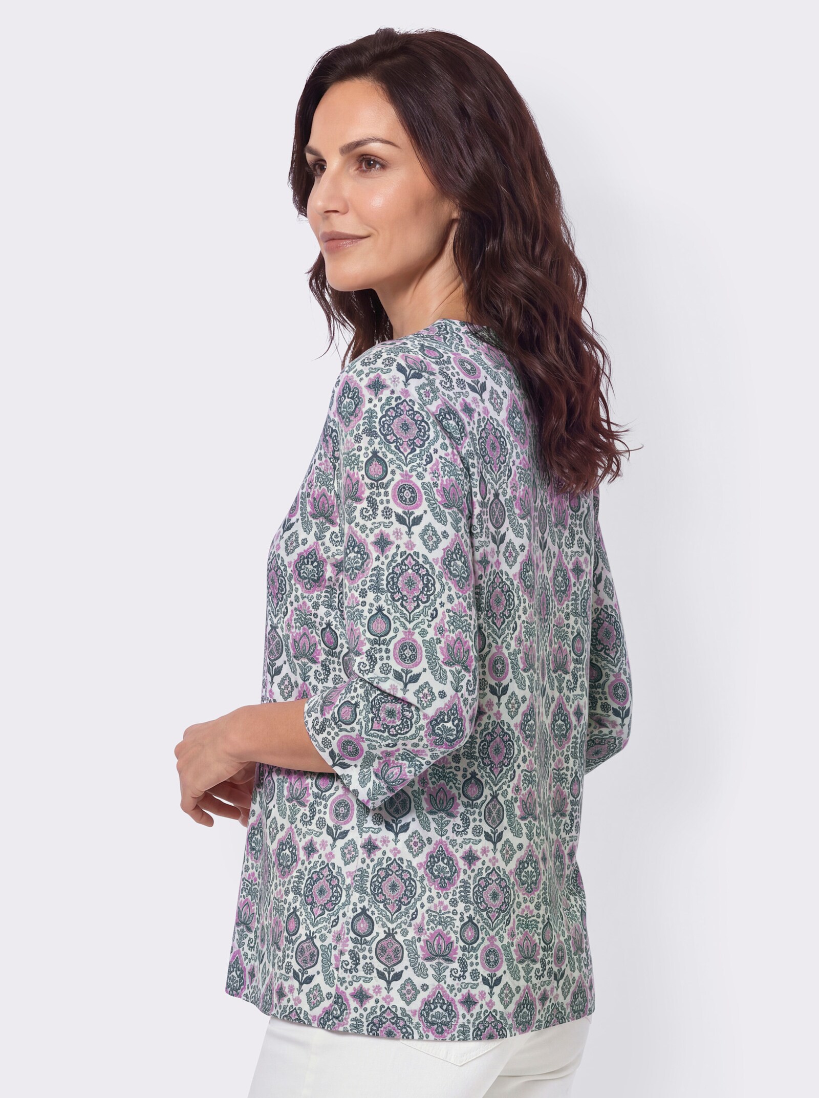 Print-Shirt in ornamentalem Dessin - ecru-rauchblau-bedruckt