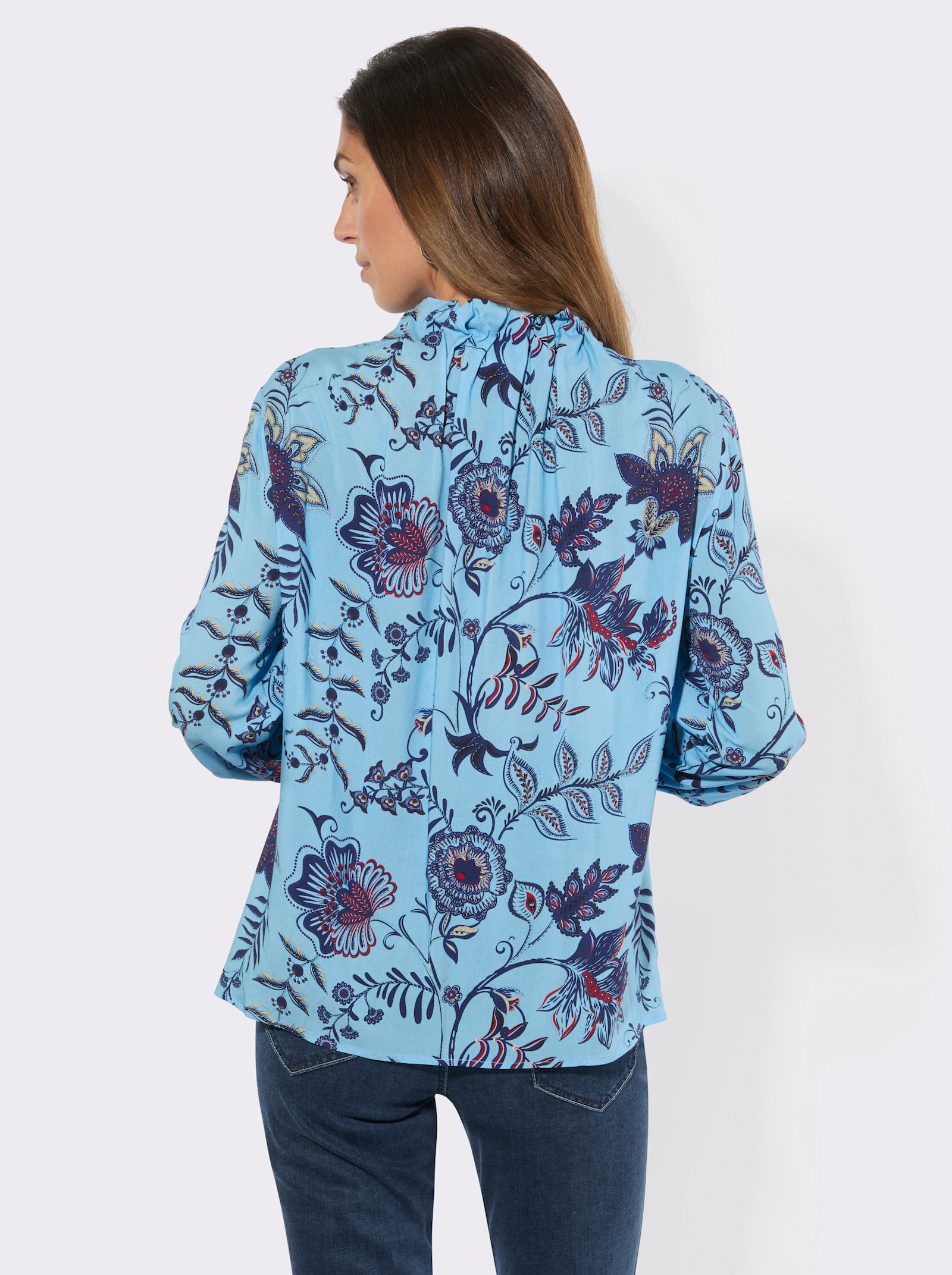 Druckbluse im floralen Dessin - aqua-marine-bedruckt