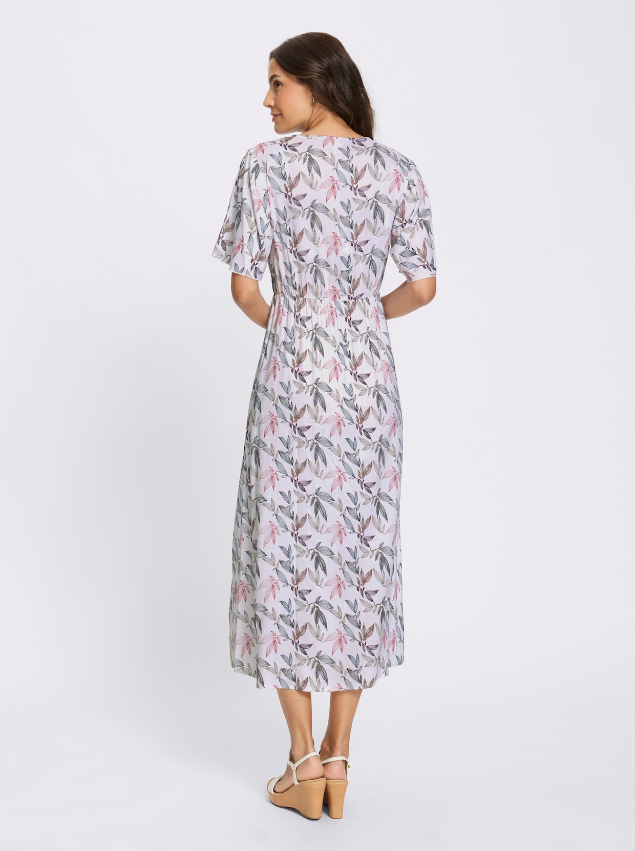 Druckkleid - ecru-marine-bedruckt