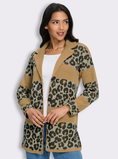 Jacquardstrickjacke im Mustermix - camel-graphit-gemustert
