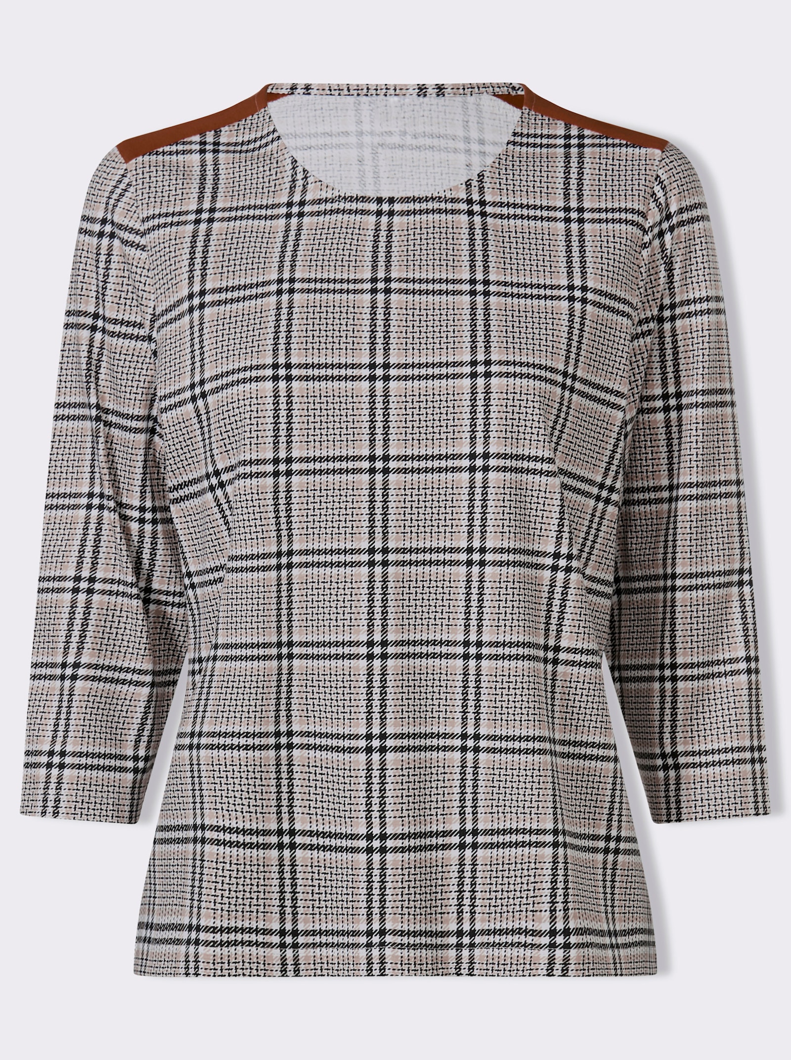 3/4-Arm-Shirt mit Glencheck-Muster - schwarz-cognac-bedruckt