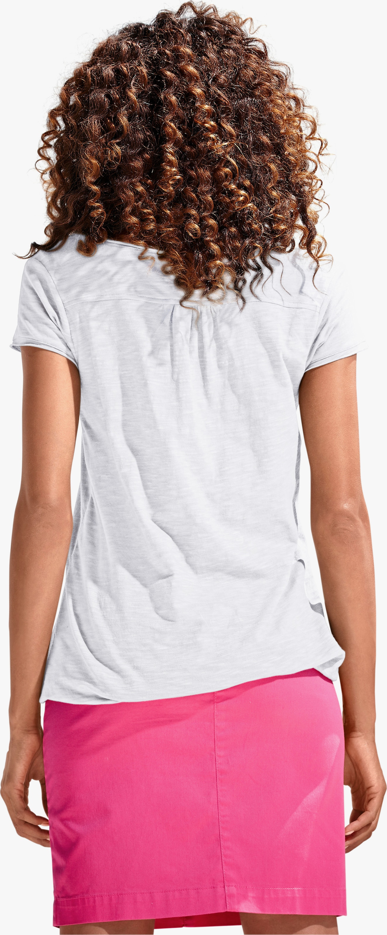 heine Rundhalsshirt mit Gummizug-Bund - weiß