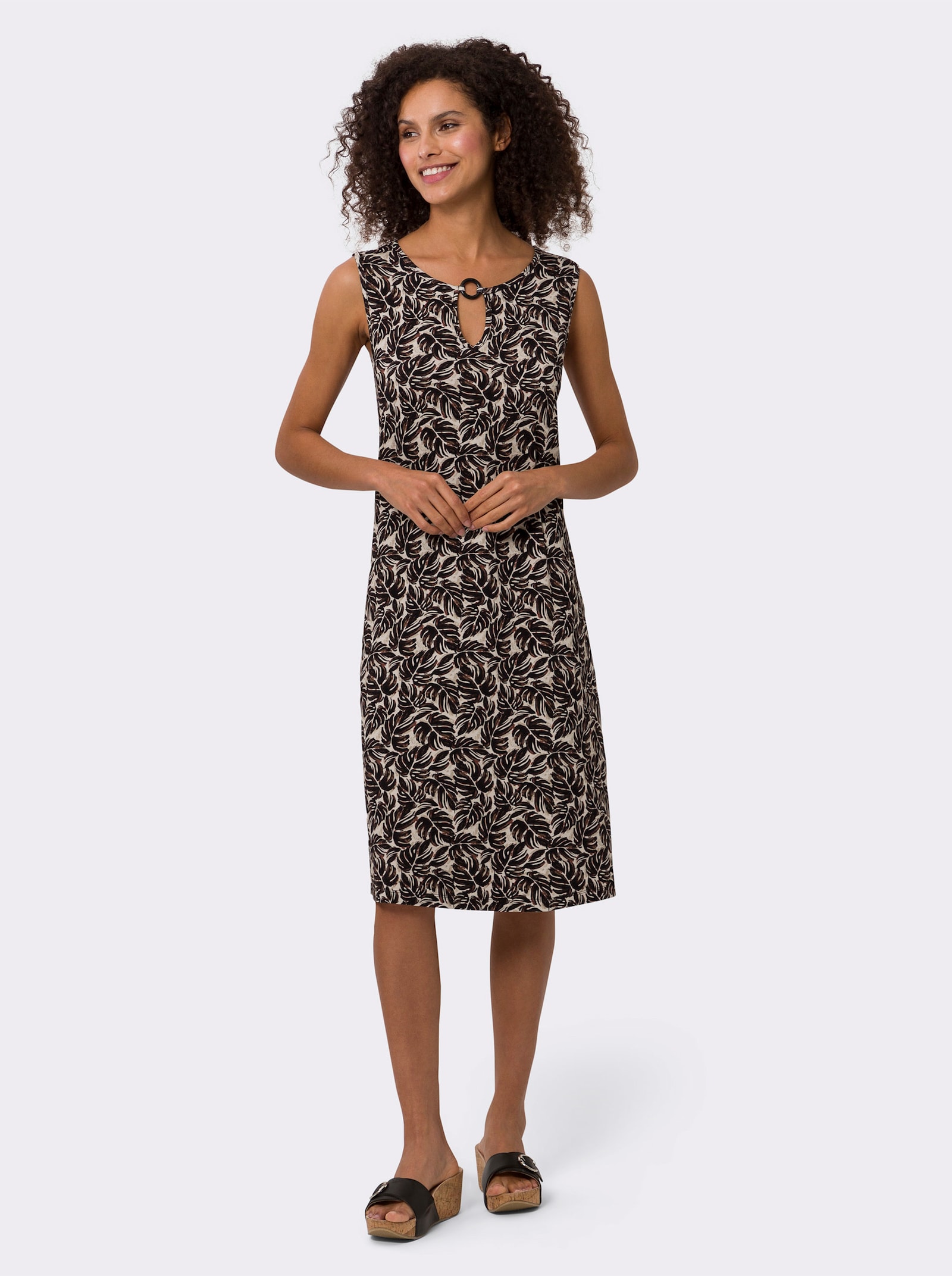 heine Robe en jersey avec imprimé feuilles - noir-sable imprimé