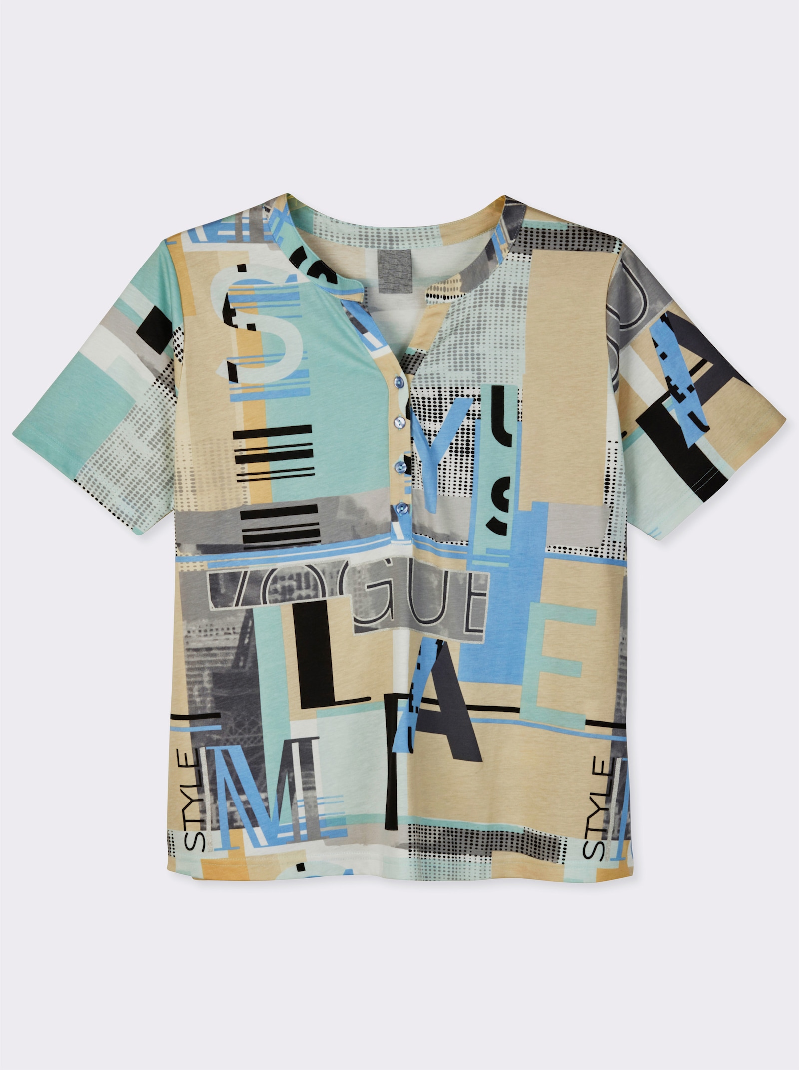 Kurzarmshirt im Baumwoll-Modal-Mix - bleu-sand-bedruckt