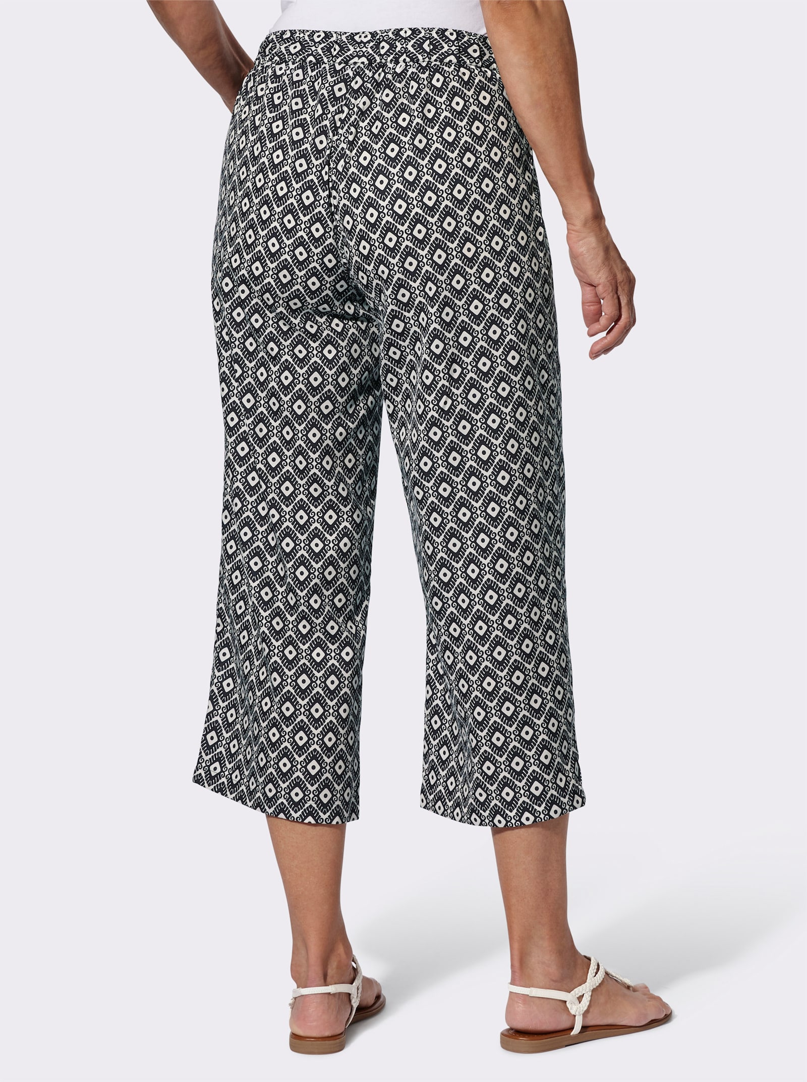 Slacks i vid modell - gräddvit-svart, tryckt