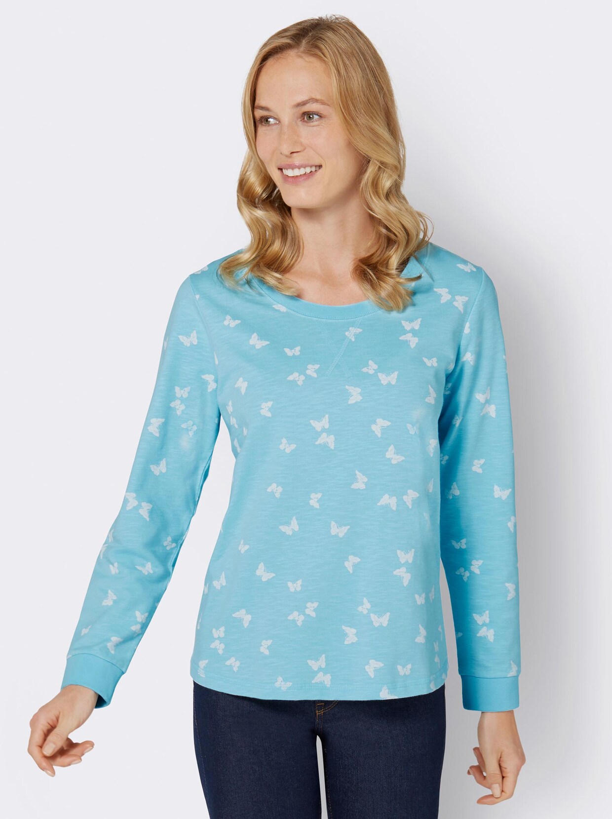 Sweatshirt - aquamarine-weiß-bedruckt