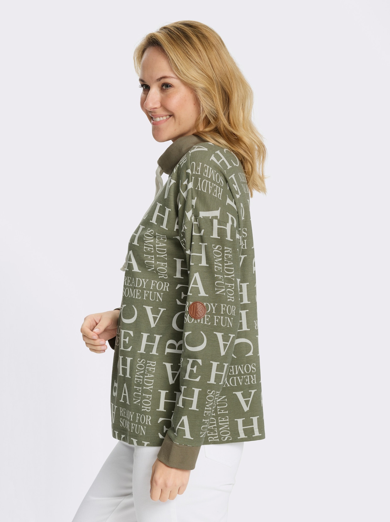 Sweatshirt mit Buchstaben-Druck - khaki-ecru-bedruckt
