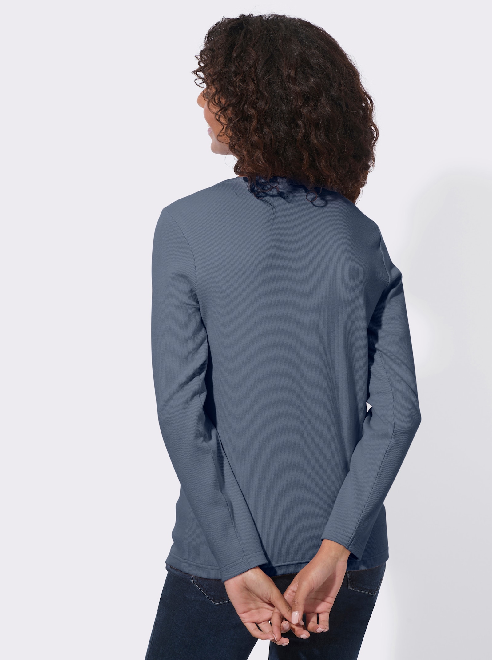  Rippshirt mit dekorativer Knopfleiste - rauchblau